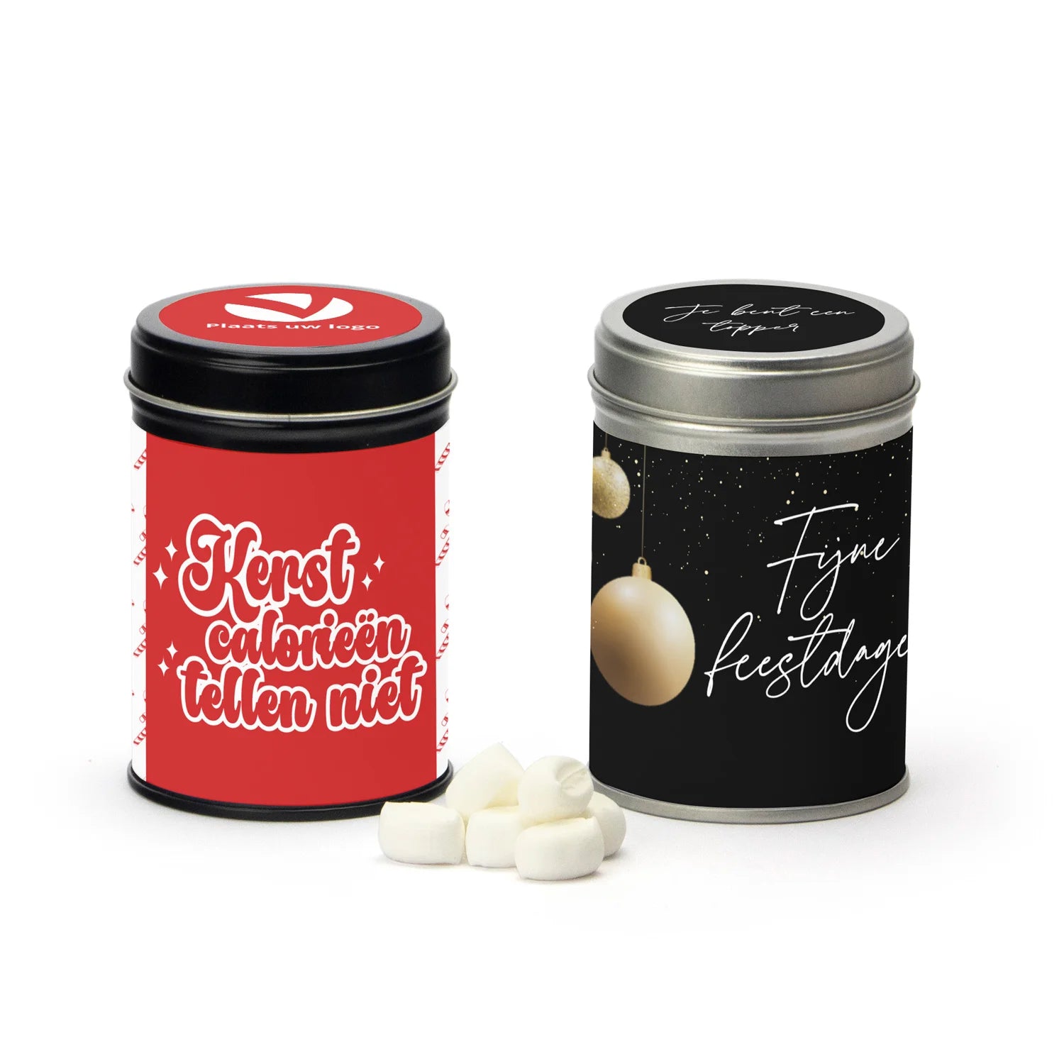 Blik met snoep en eigen wikkel - Kerst - Bedankjes.nl