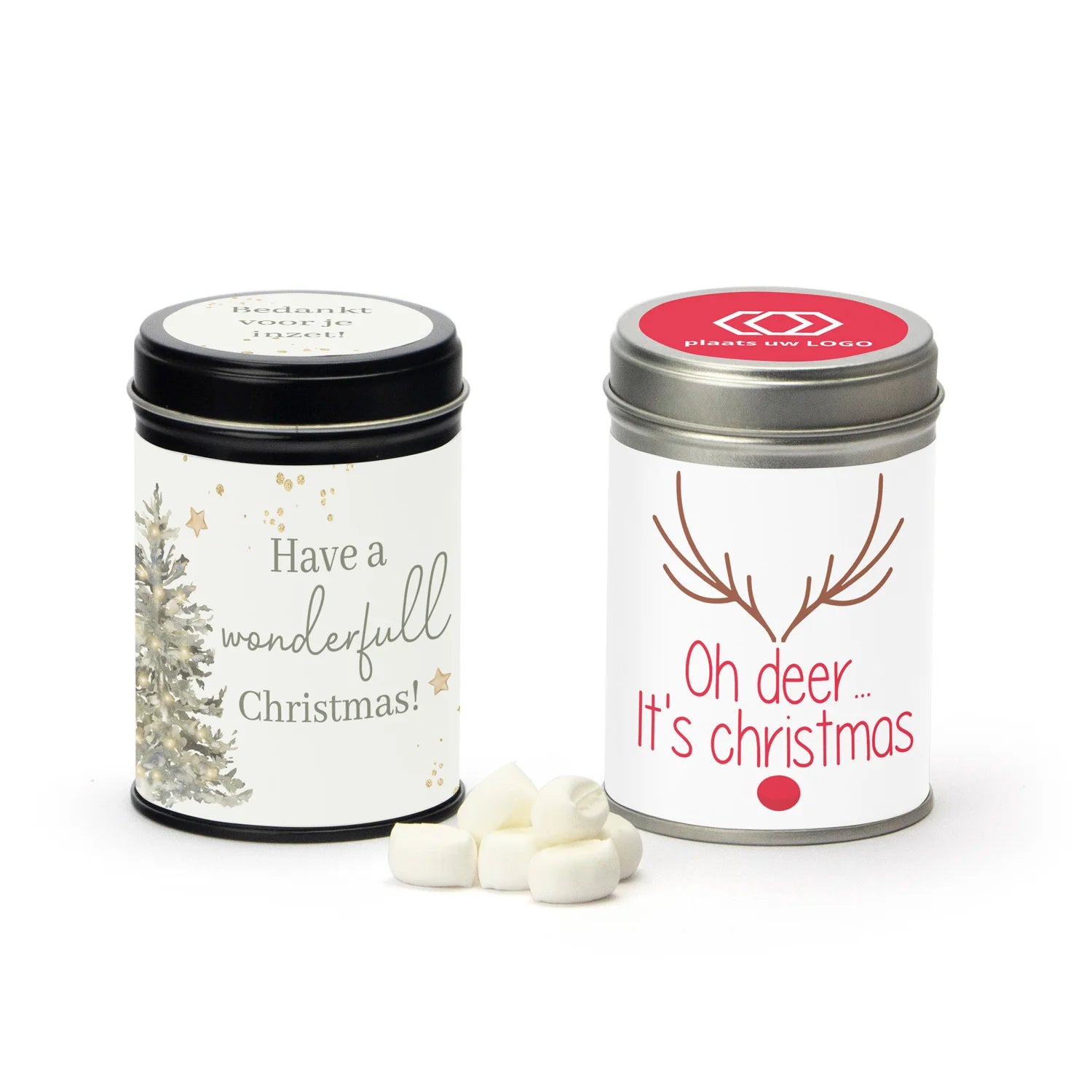 Blik met snoep en eigen wikkel - Kerst - Bedankjes.nl