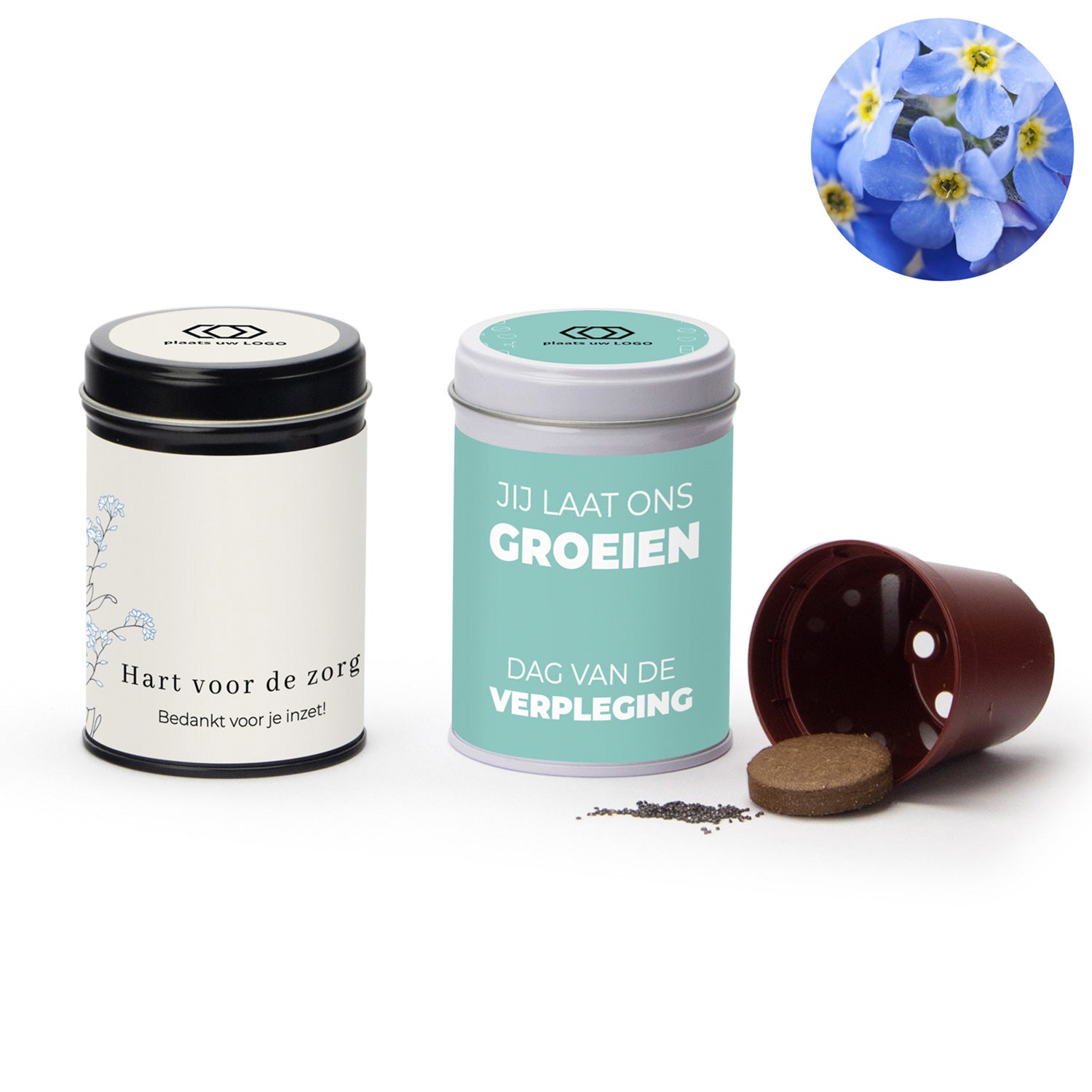 Vergeet mij nietjes met eigen wikkel - Verpleging - Bedankjes.nl