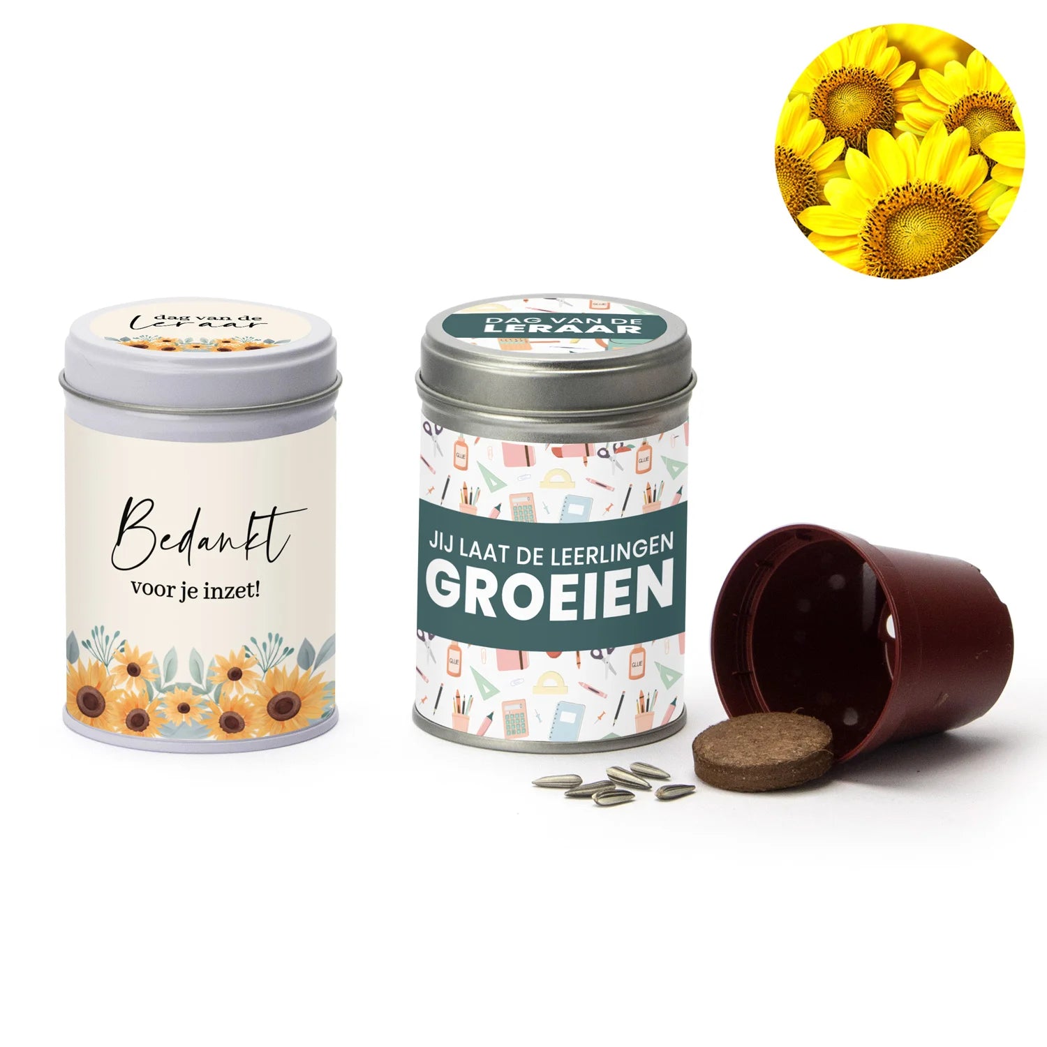 Zonnebloem kweeksetje met eigen wikkel - Leraar - Bedankjes.nl