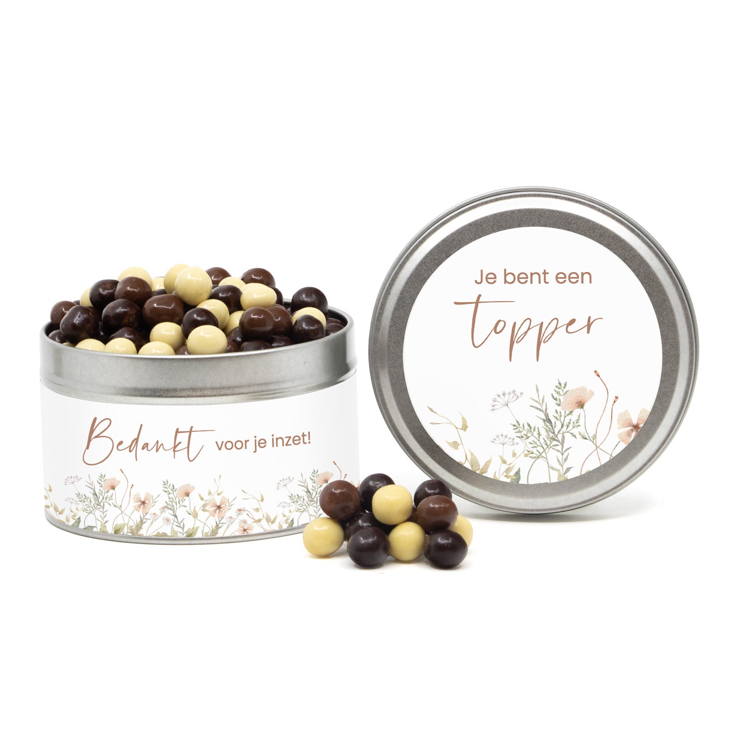 Rond blik met snoep en eigen etiket - Verpleging - Bedankjes.nl