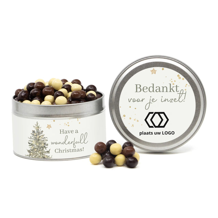 Rond blik met snoep en eigen etiket - Kerst Rond blik met snoep en eigen etiket - Kerst