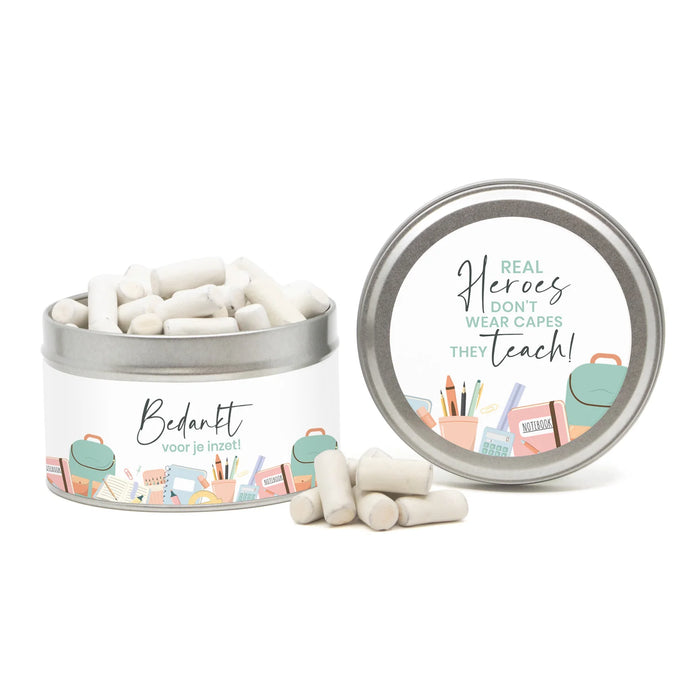 Rond blik met snoep en eigen etiket - Leraar Rond blik met snoep en eigen etiket - Leraar