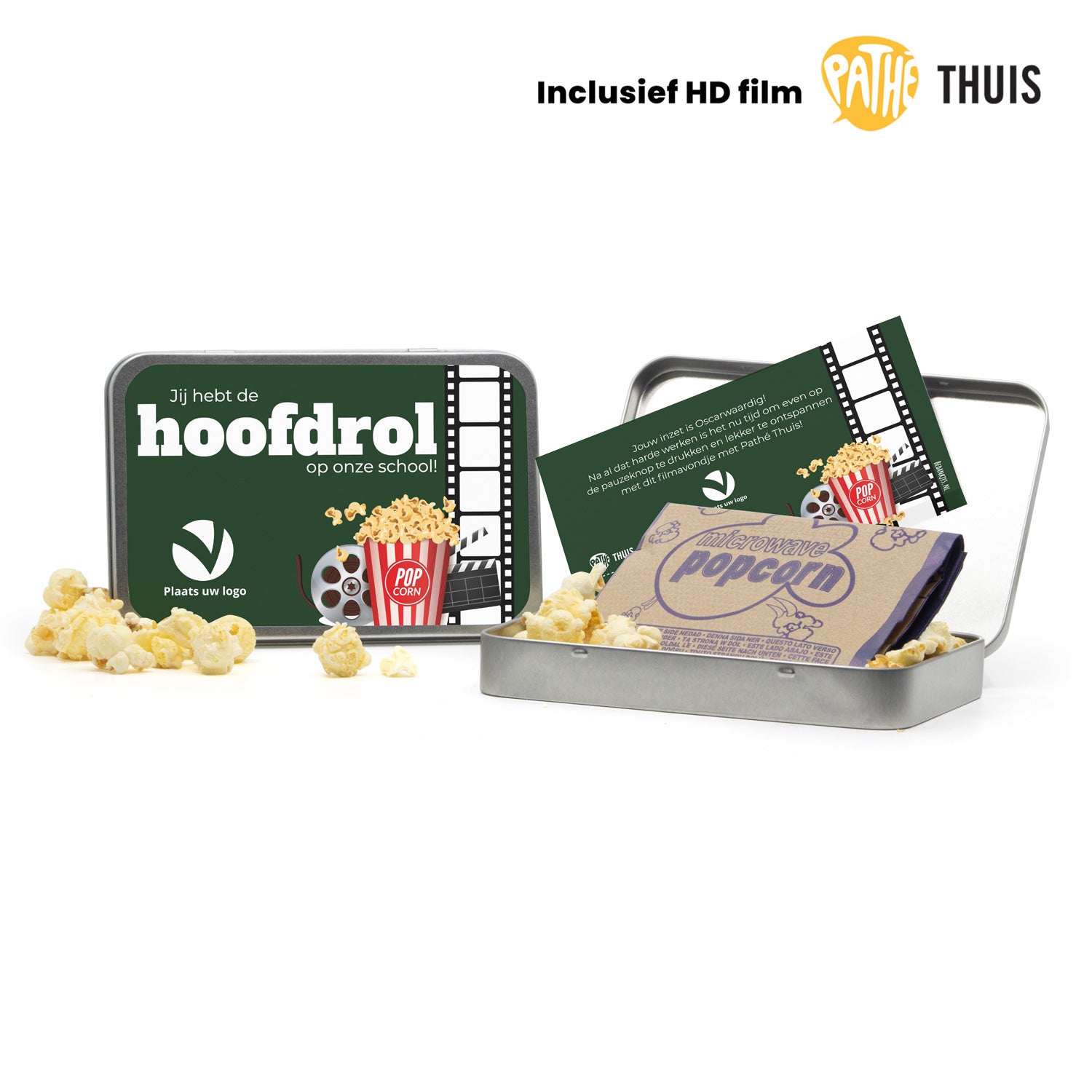 Filmblik met Pathé Thuis code en Jimmy's popcorn - Bedankjes.nl