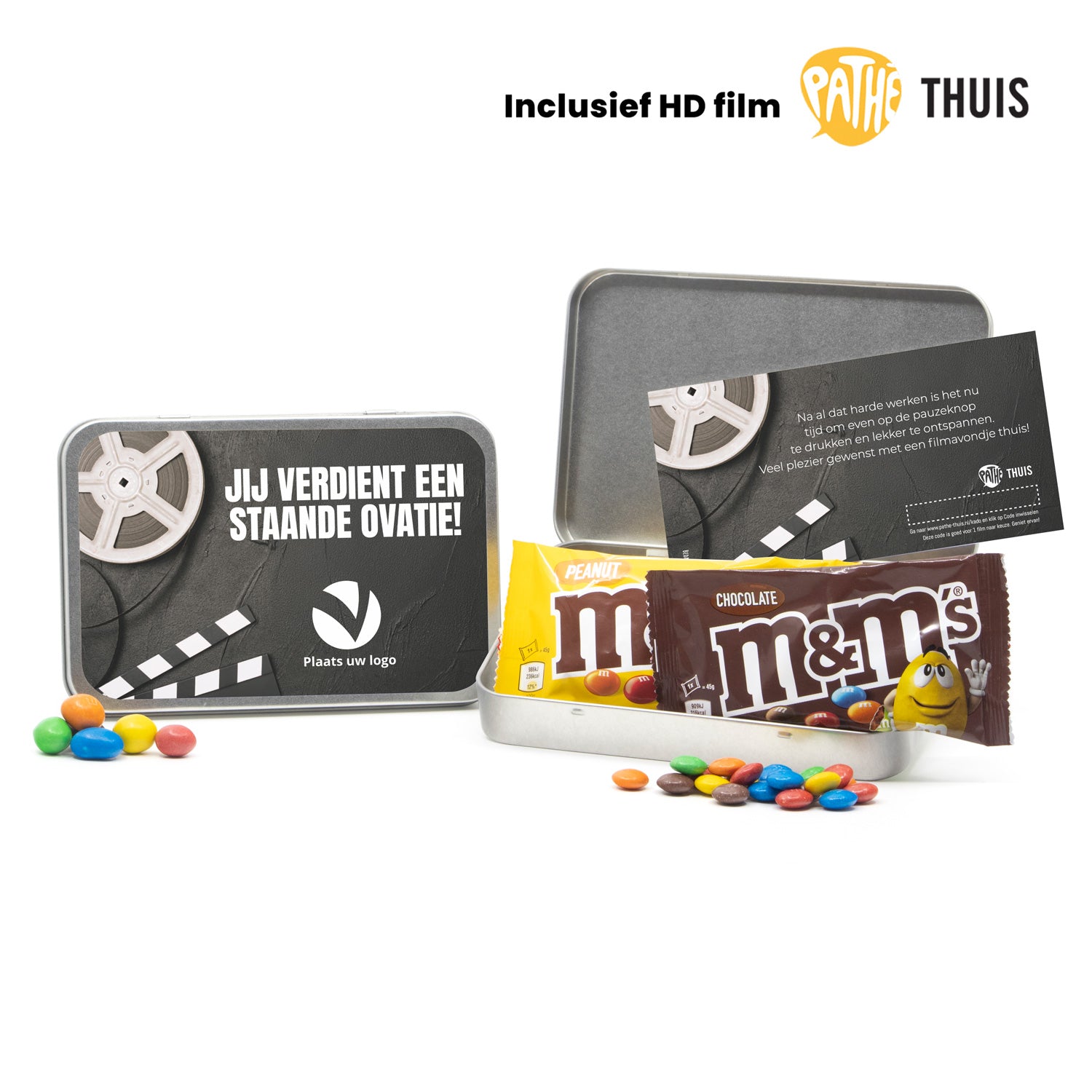 Filmblik met Pathé Thuis code en M&M's - Bedankjes.nl