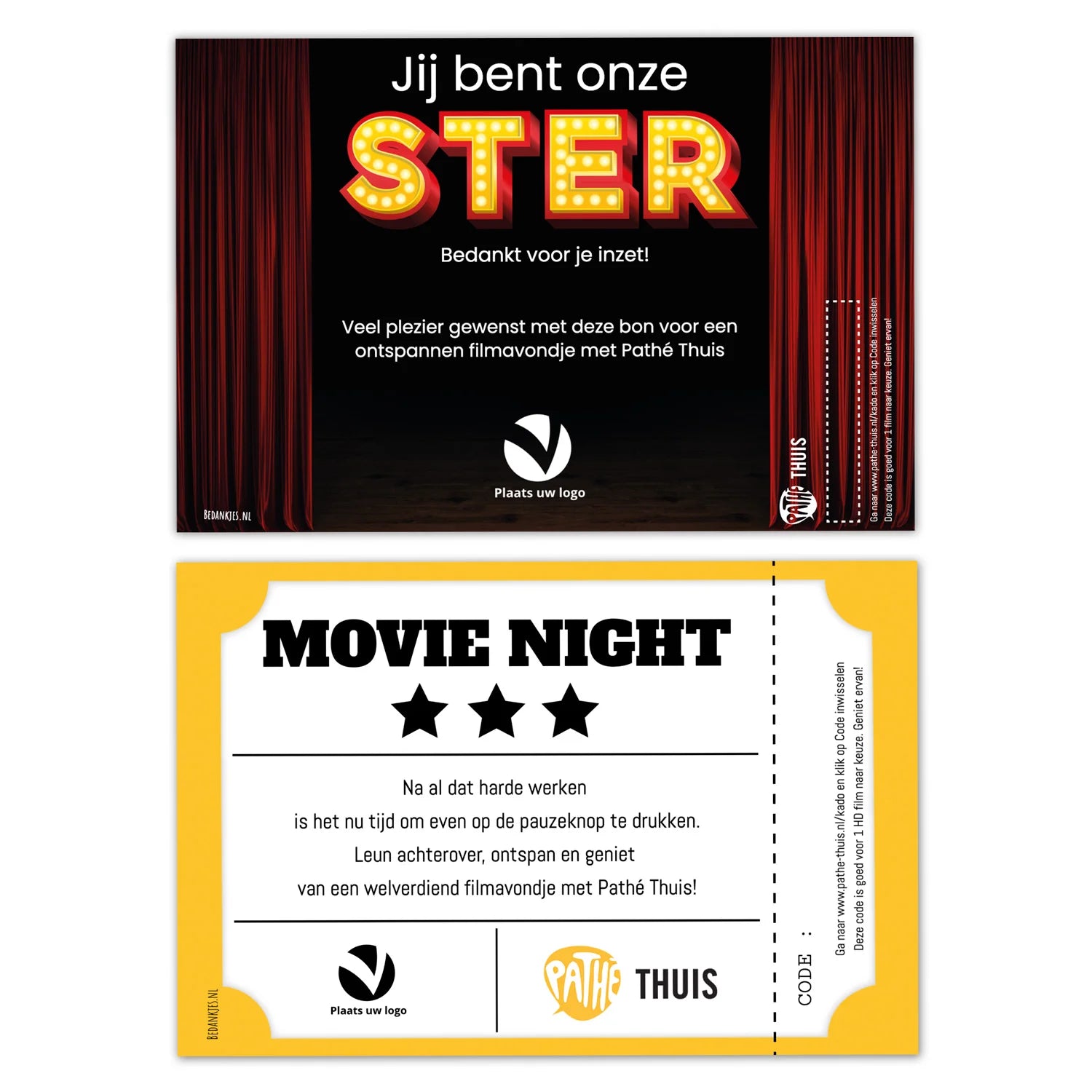 Pathé Thuis Kaart met eigen ontwerp - Bedankjes.nl