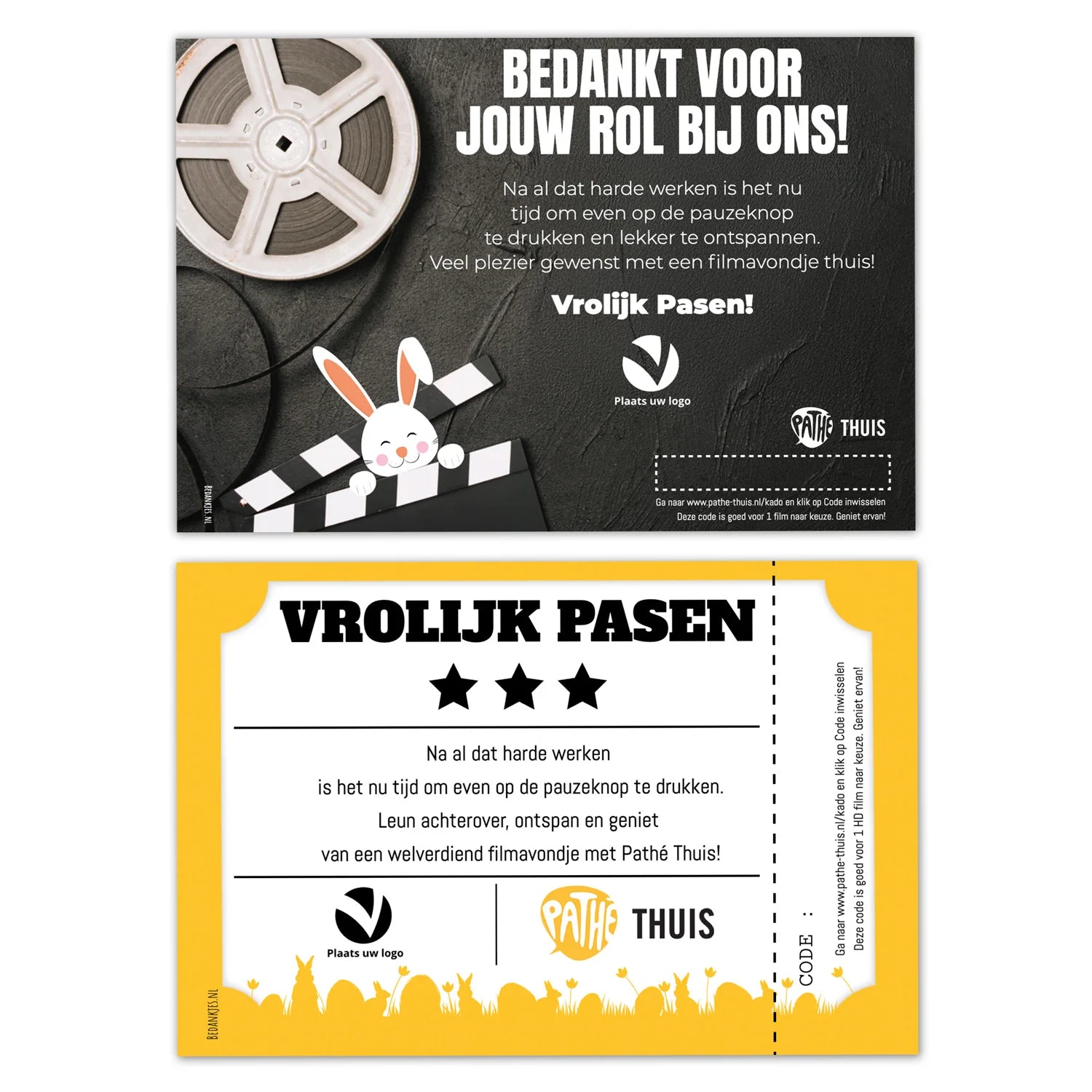 Pathé Thuis kaart met eigen ontwerp - pasen - Bedankjes.nl