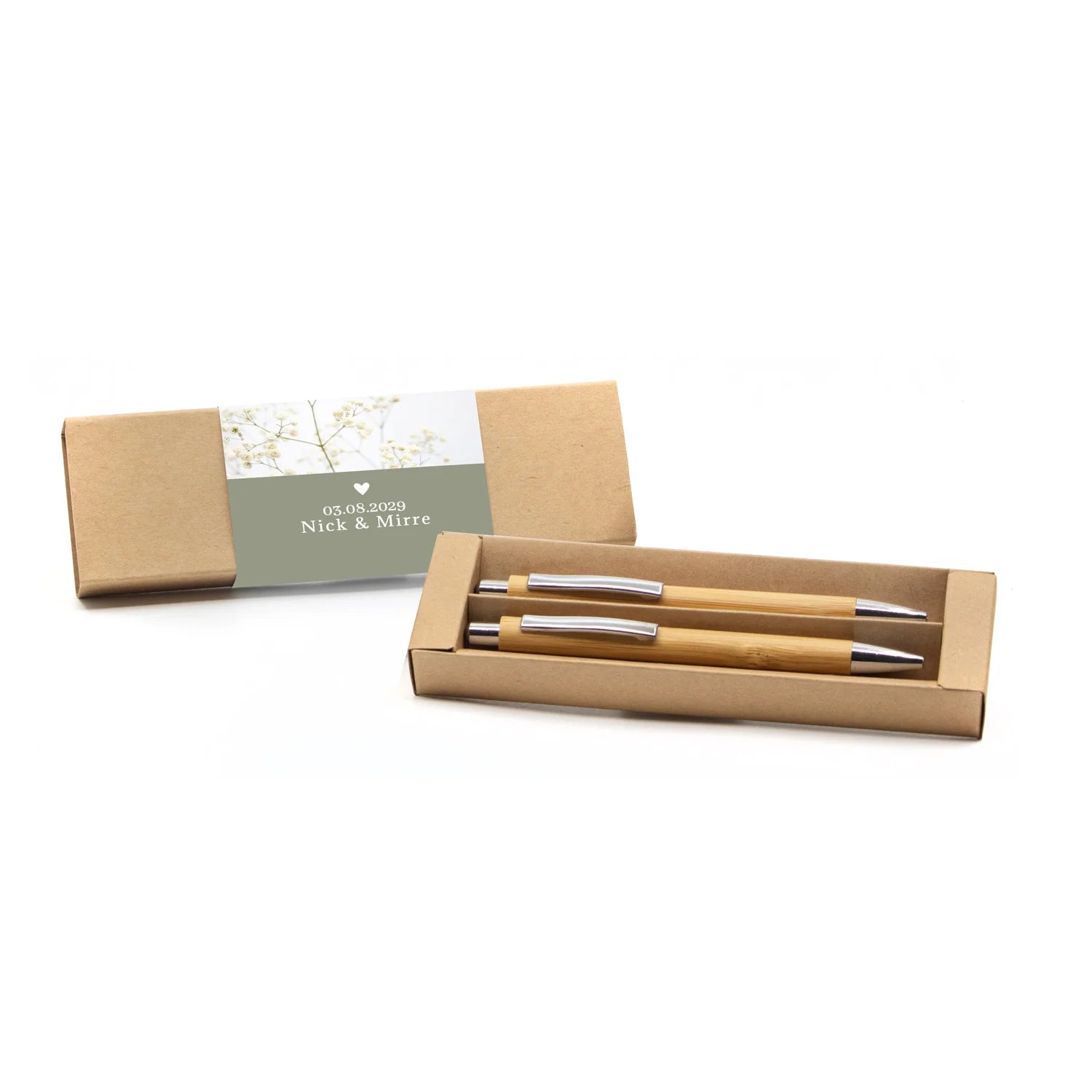 Pennenset bamboe met eigen sleeve - Trouwen
