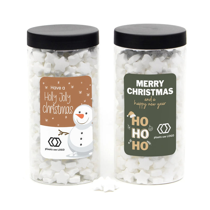 Pot met snoep en eigen etiket zwart deksel - Kerst Pot met snoep en eigen etiket zwart deksel - Kerst