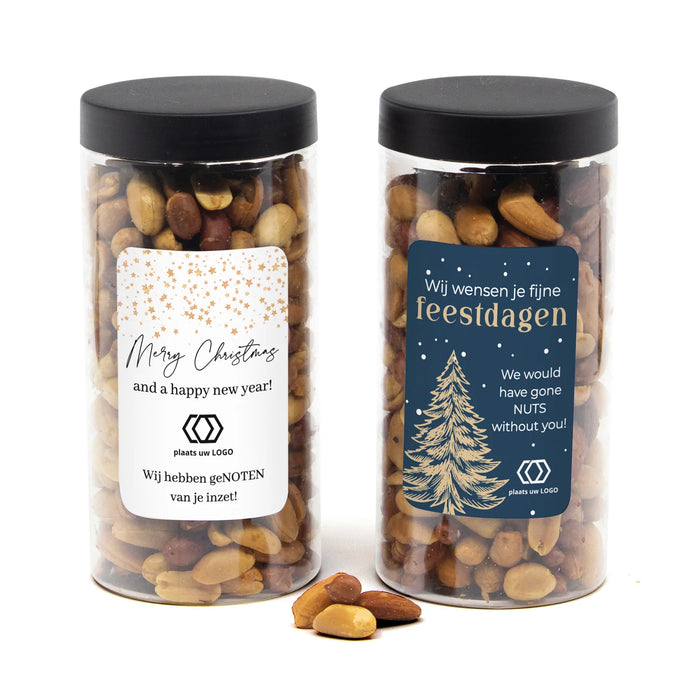 Pot met verse notenmix en eigen etiket - Kerst Pot met verse notenmix en eigen etiket - Kerst
