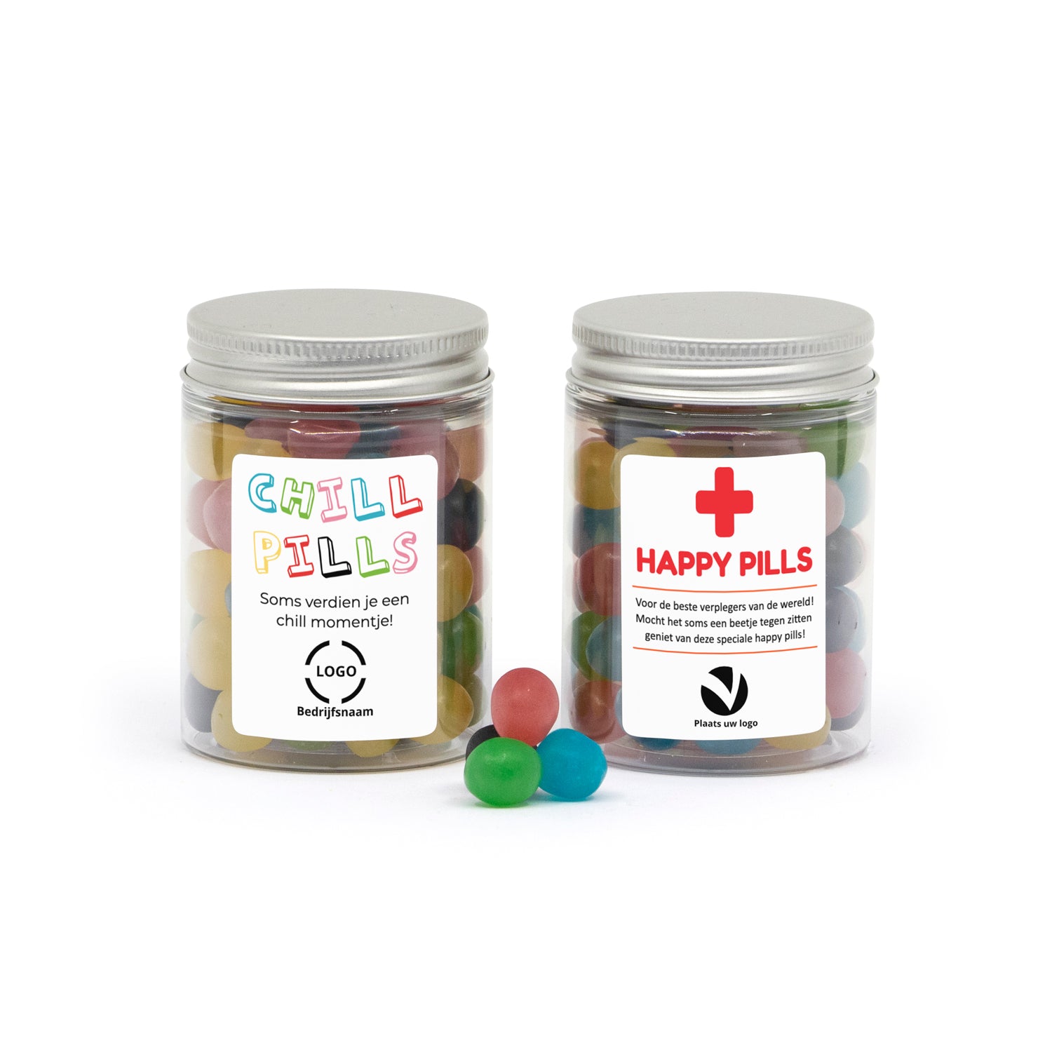 Potje happy pills met eigen etiket - Verpleging - Bedankjes.nl