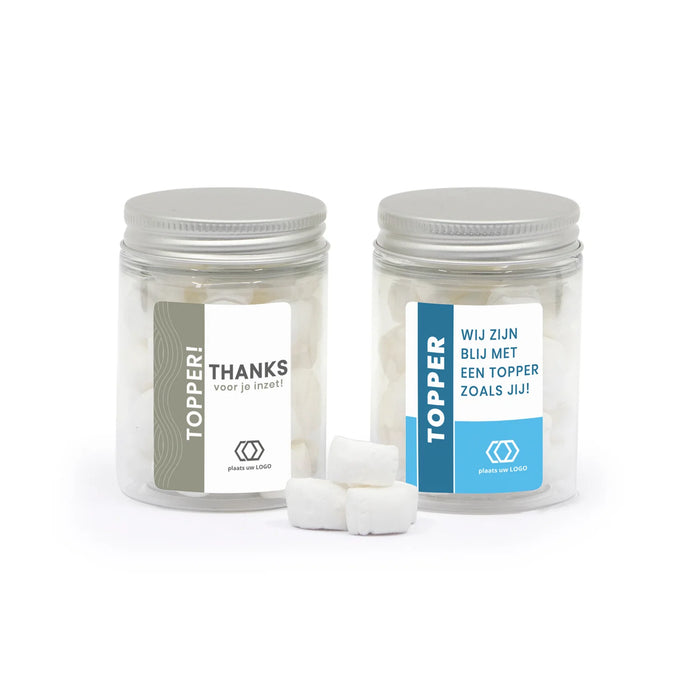 Potje snoepjes met eigen etiket - Zakelijk Potje snoepjes met eigen etiket - Zakelijk