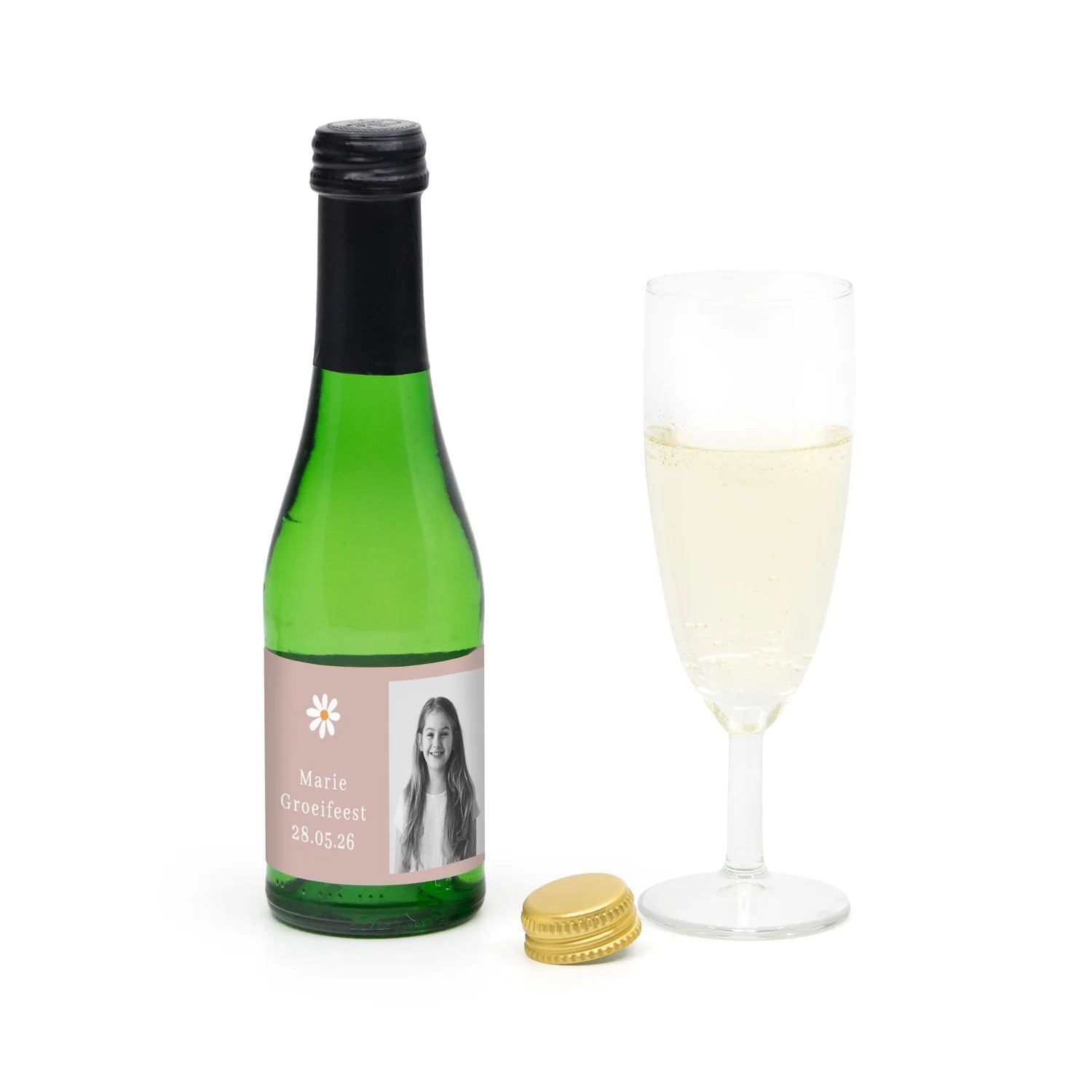 Flesje alcoholvrije prosecco met eigen etiket - Communie meisjes