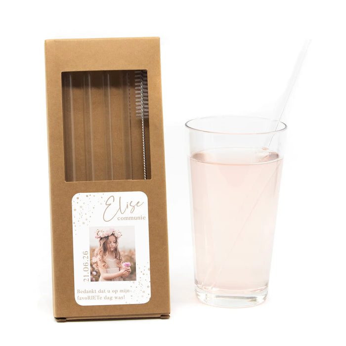 Glazen favoRIETJES met persoonlijk etiket - Communie meisjes Glazen favoRIETJES met persoonlijk etiket - Communie meisjes