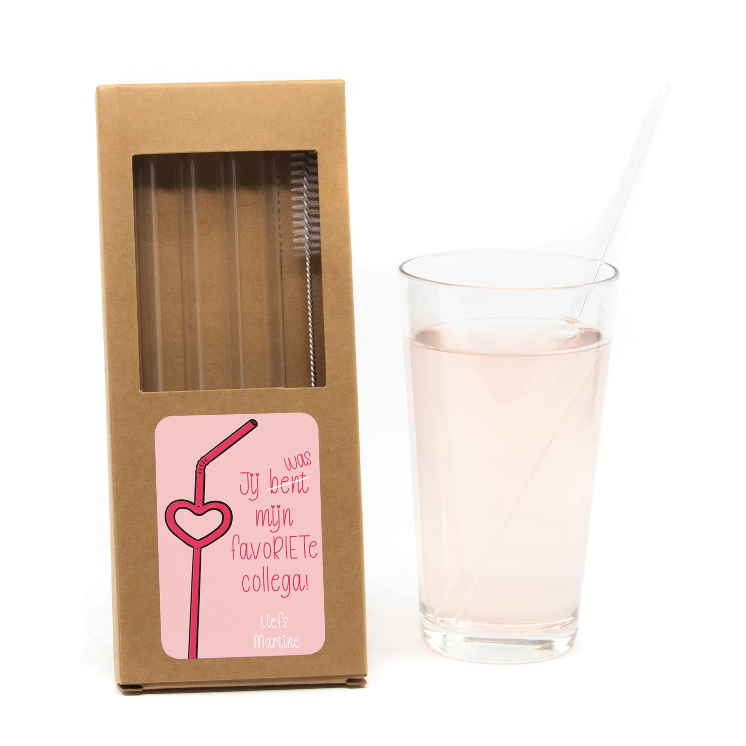 Glazen rietjes met persoonlijk etiket - Afscheid collega - Bedankjes.nl