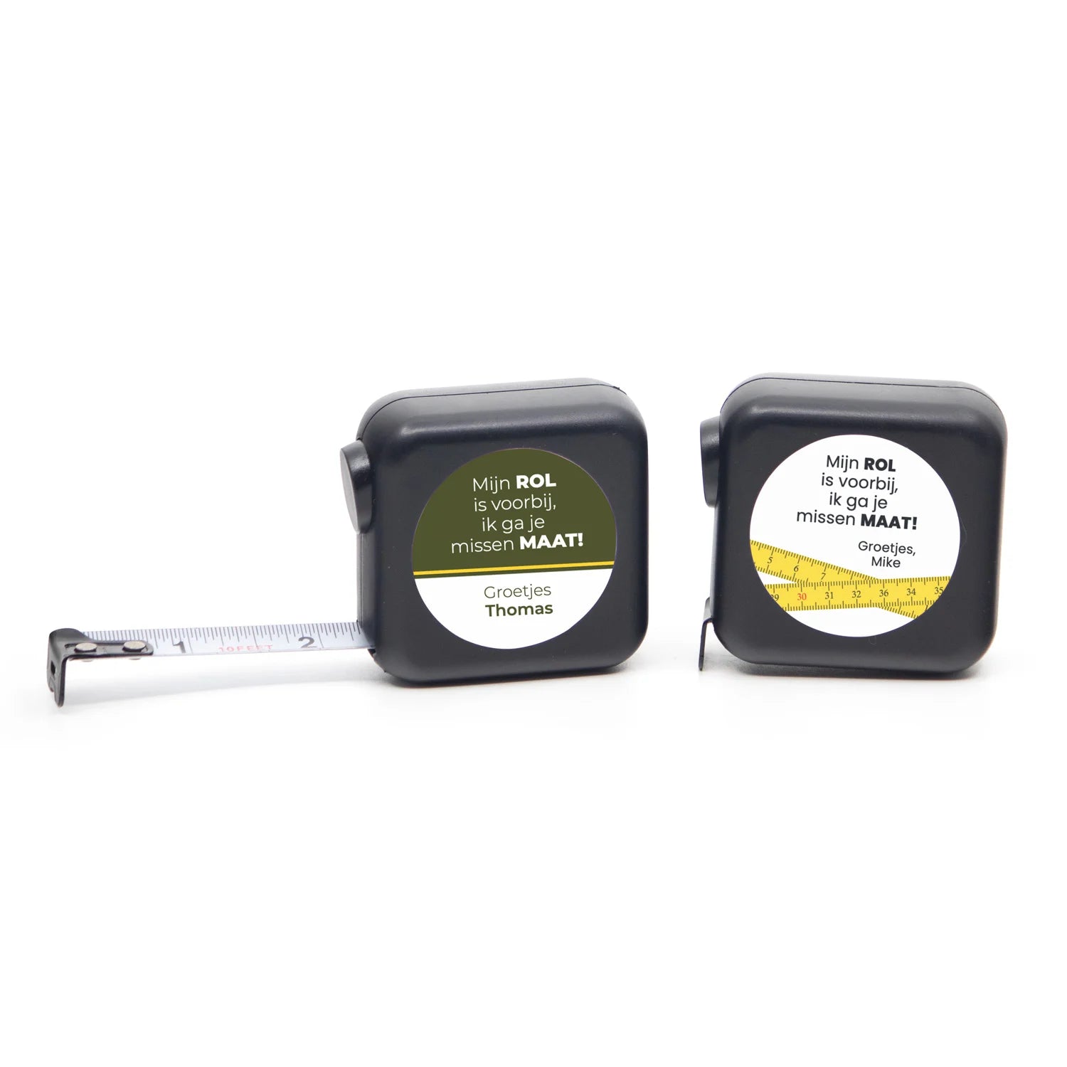 Vierkante rolmaat met eigen etiket - Collega - Bedankjes.nl