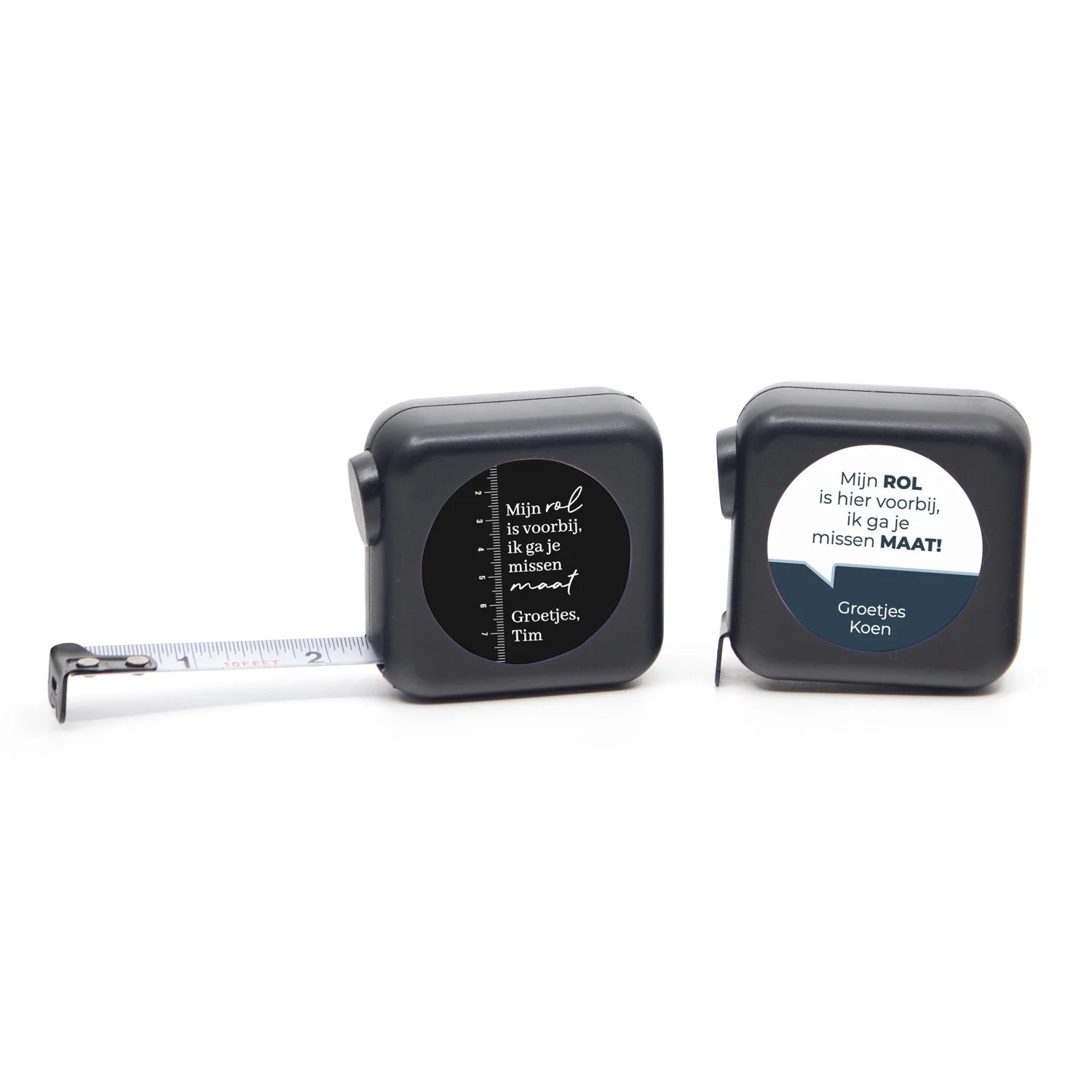 Vierkante rolmaat met eigen etiket - Collega - Bedankjes.nl