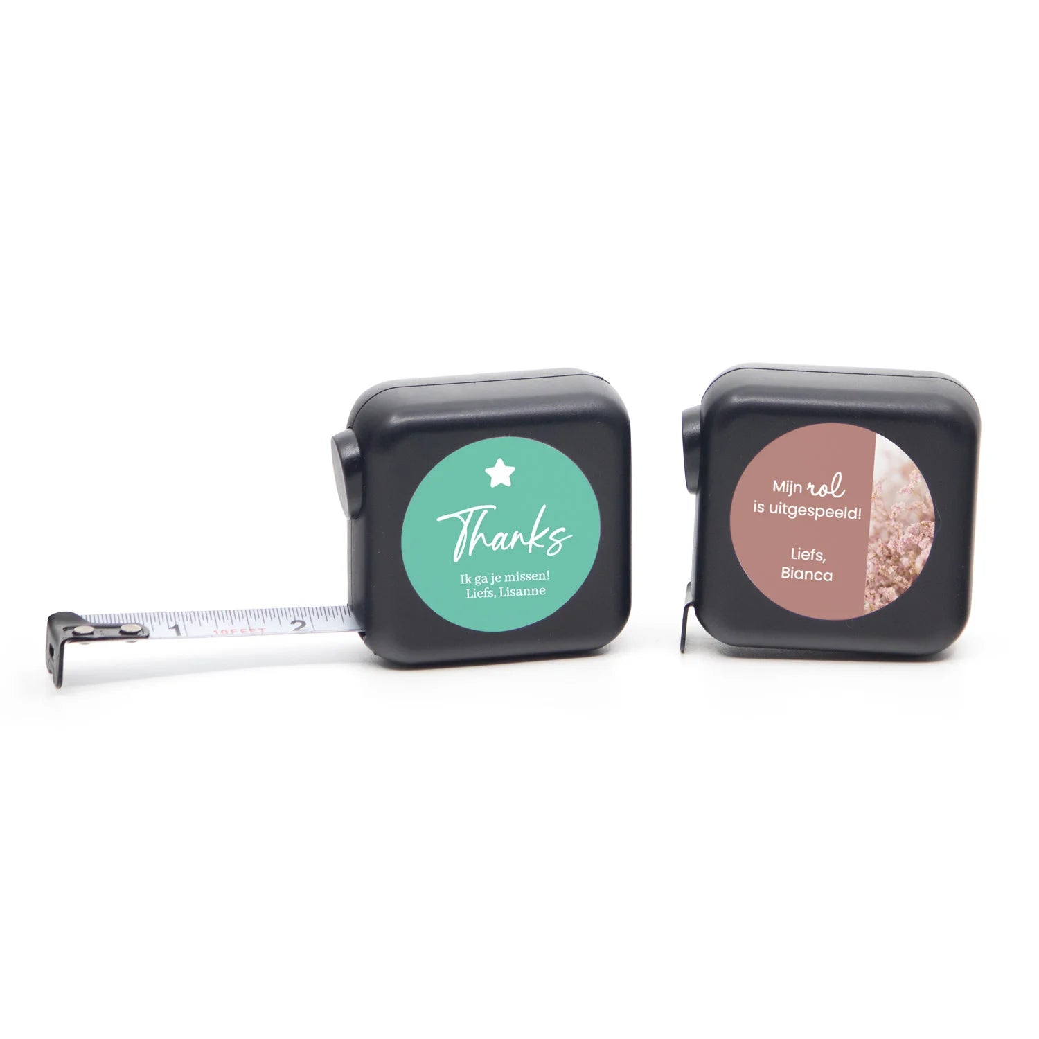 Vierkante rolmaat met eigen etiket - Collega - Bedankjes.nl