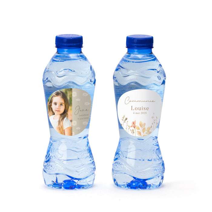 Flesje spa water met eigen etiket - Communie meisje