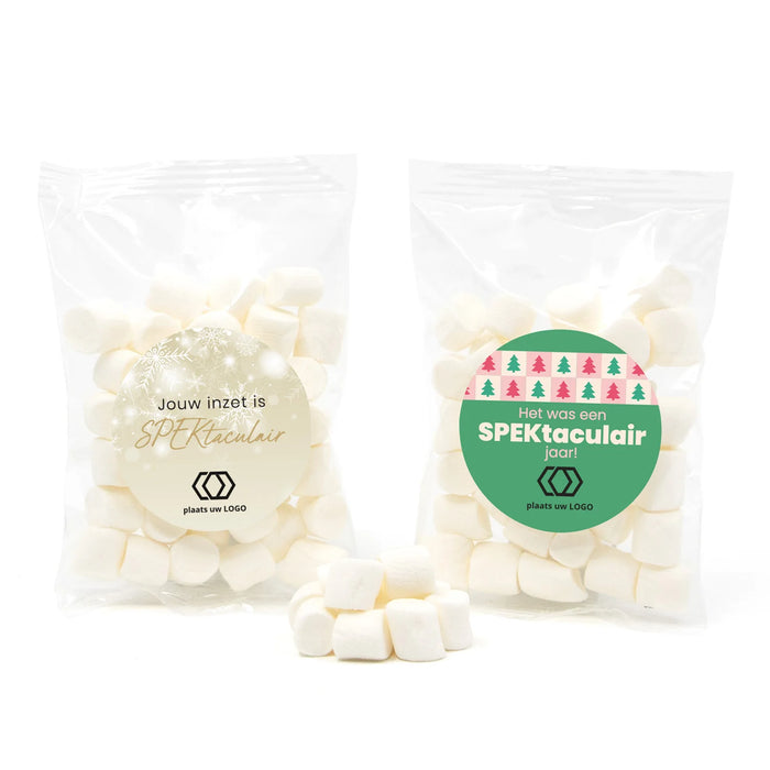 Zakje mini marshmallows met eigen etiket - Kerst Zakje mini marshmallows met eigen etiket - Kerst