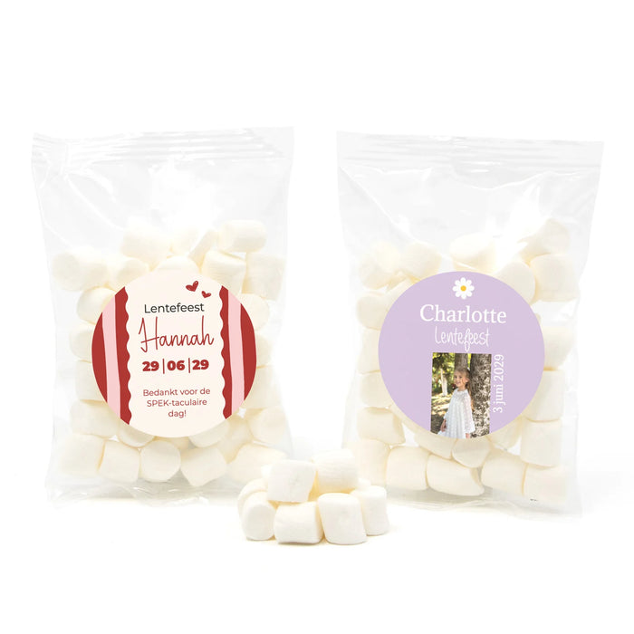 Zakje mini spekjes met eigen etiket - Communie meisjes Zakje mini spekjes met eigen etiket - Communie meisjes