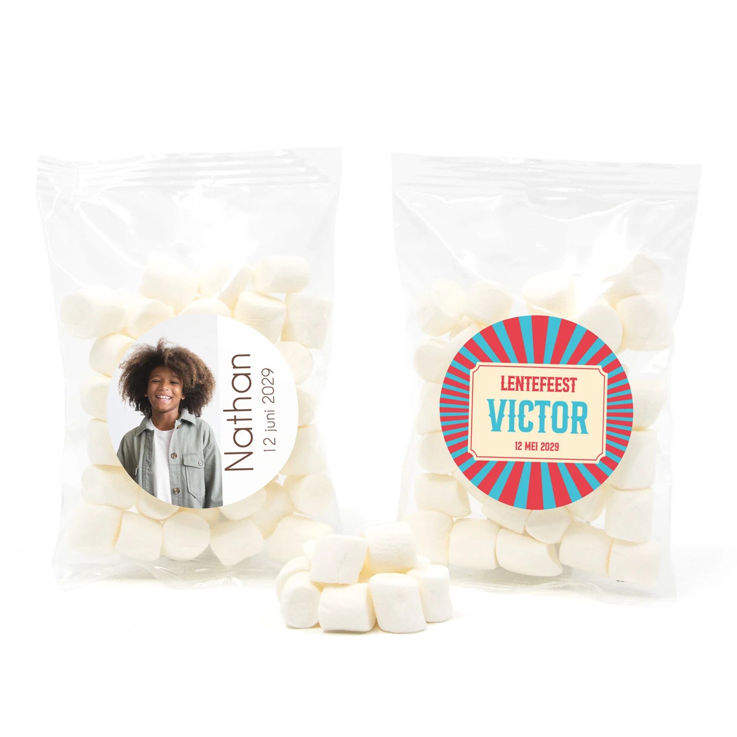 Zakje mini spekjes met eigen etiket - Communie jongens