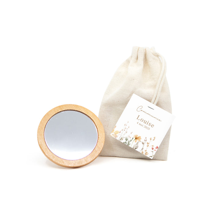 Spiegeltje in katoenen zakje met kaartje - Communie meisjes Spiegeltje in katoenen zakje met kaartje - Communie meisjes