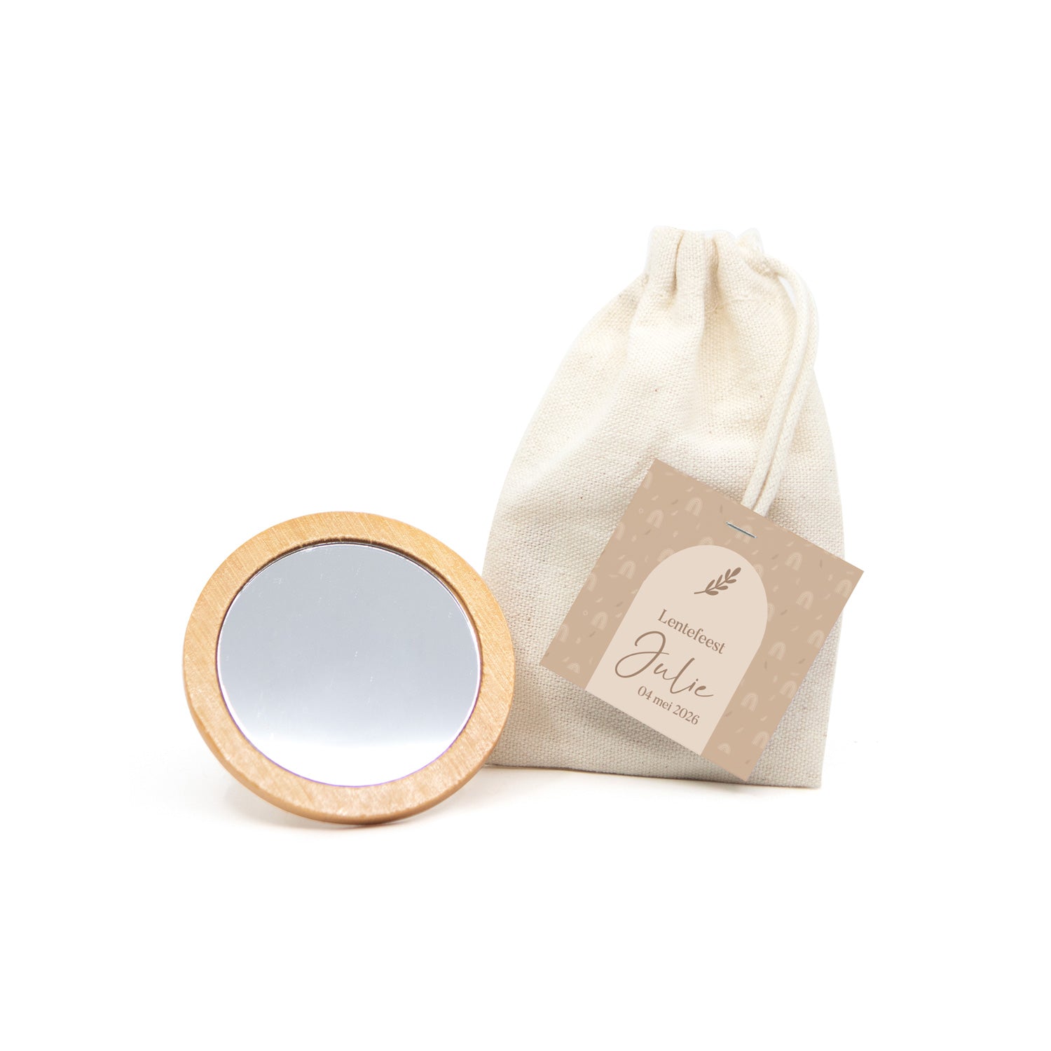 Spiegeltje in katoenen zakje met kaartje - Communie meisjes - Bedankjes.nl