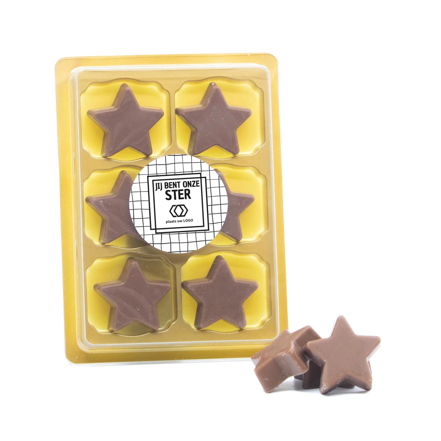 6 Chocolade sterren in blister met eigen tekst - Leraar - Bedankjes.nl
