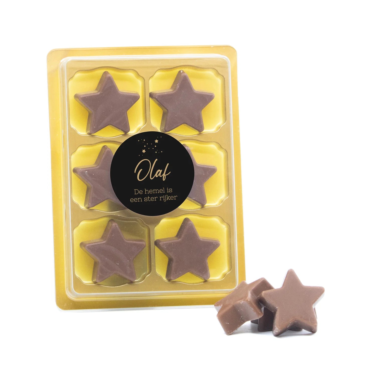 6 Chocolade sterren in blister - Afscheid dierbare - Bedankjes.nl