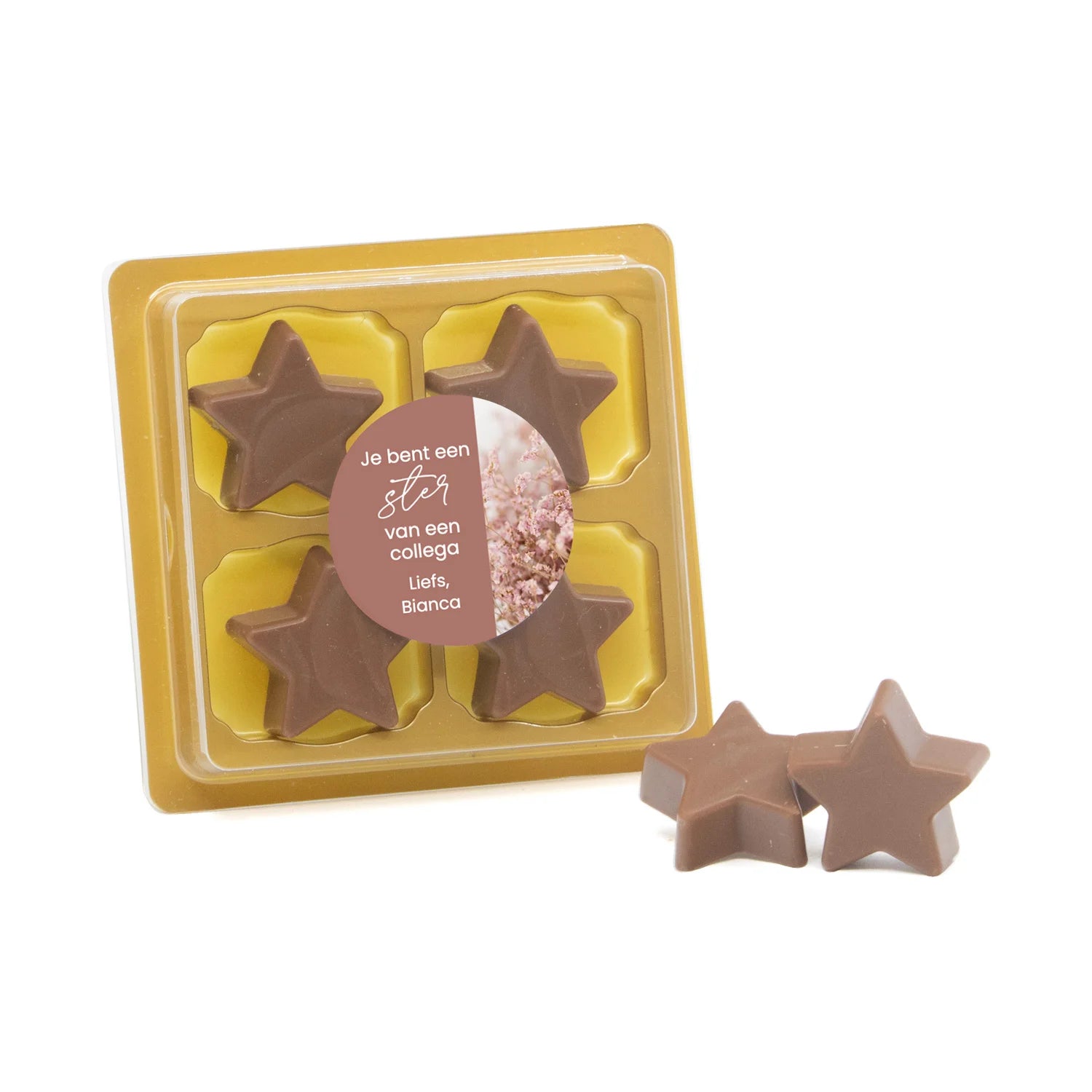 Chocolade sterren in blister 4 - Afscheid collega - Bedankjes.nl