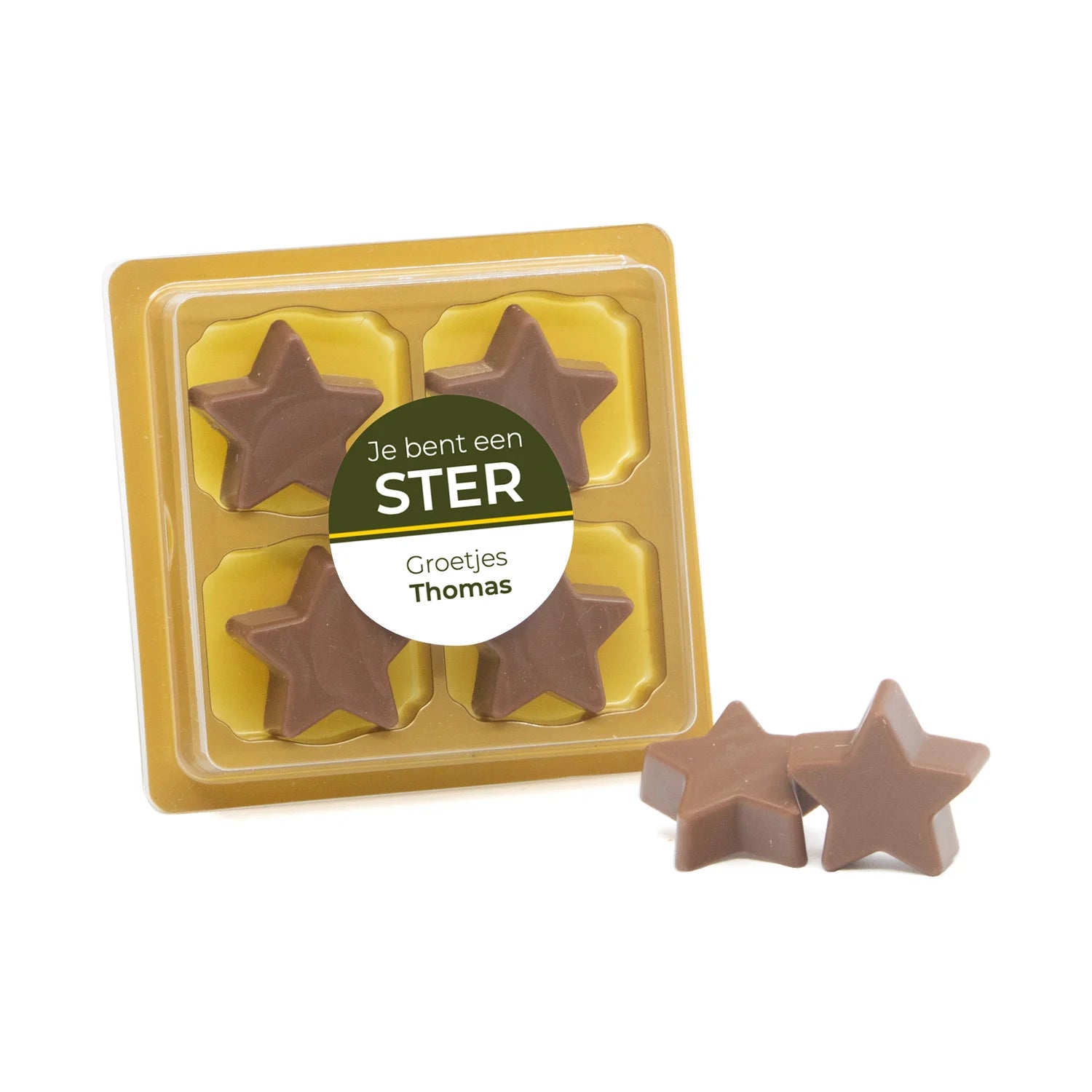 Chocolade sterren in blister 4 - Afscheid collega - Bedankjes.nl