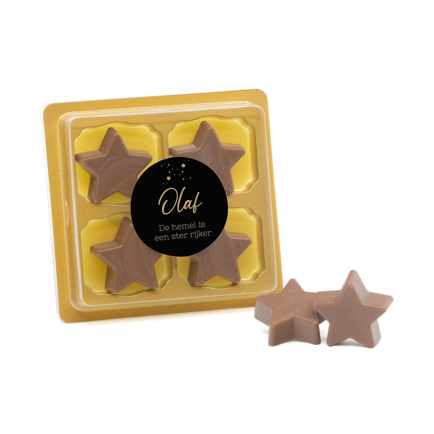 4 Chocolade sterren in blister - Afscheid dierbare - Bedankjes.nl