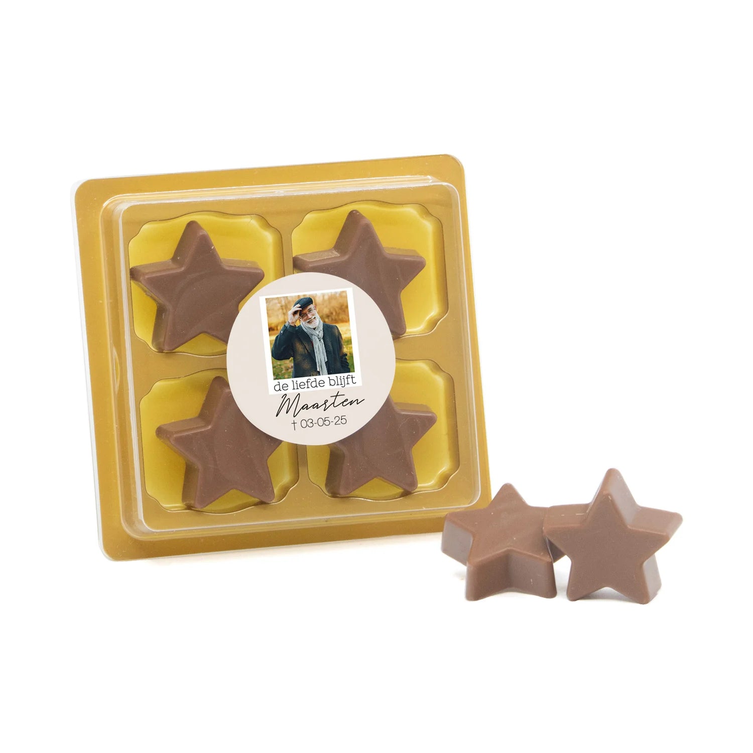 4 Chocolade sterren in blister - Afscheid dierbare - Bedankjes.nl