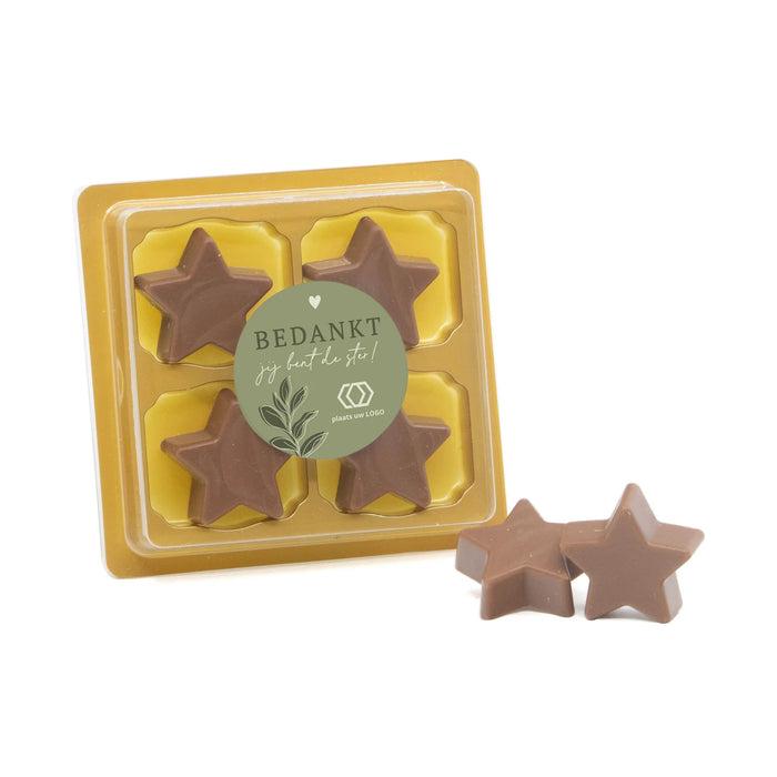4 Chocolade sterren in blister me eigen tekst - Vrijwilliger 4 Chocolade sterren in blister me eigen tekst - Vrijwilliger
