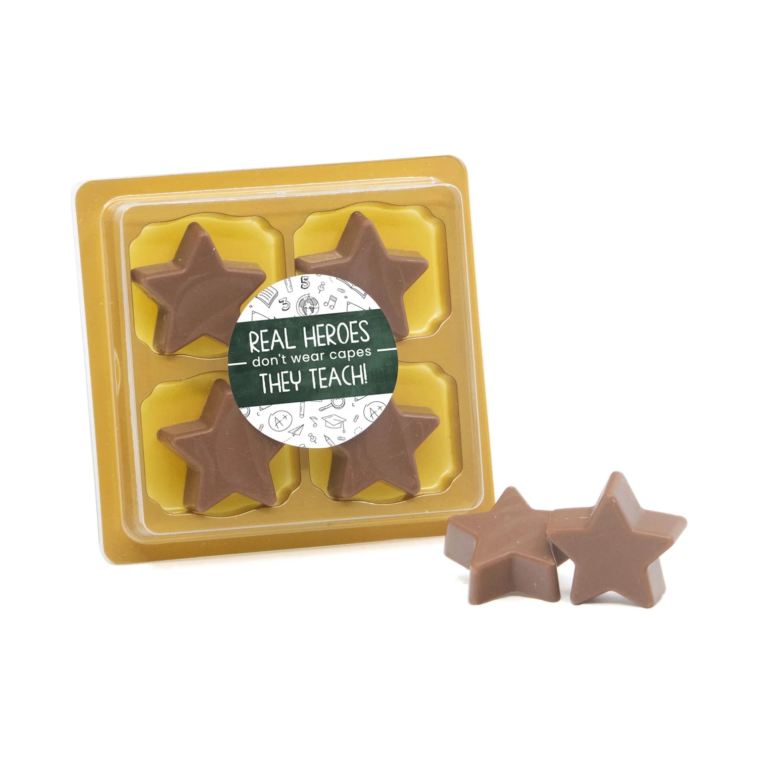 4 Chocolade sterren in blister met eigen tekst - Leraar - Bedankjes.nl