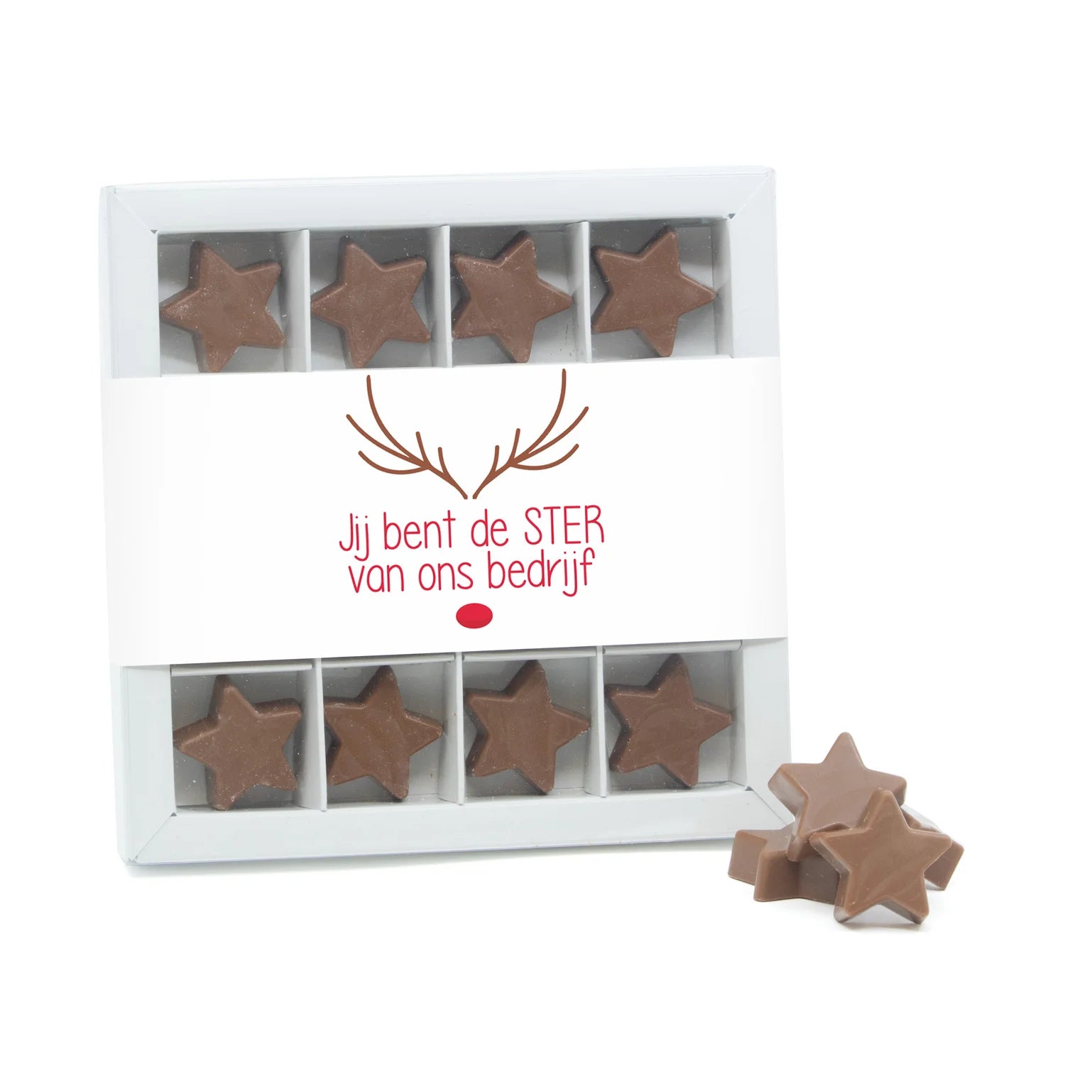 Geschenkdoos 16 chocolade sterren met logo - Kerst - Bedankjes.nl
