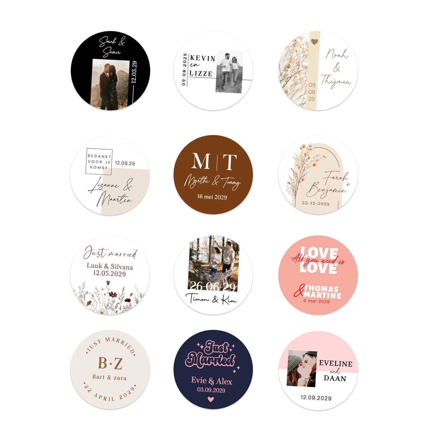 Persoonlijke stickers 30 stuks (3,5cm) - Trouwen - Bedankjes.nl