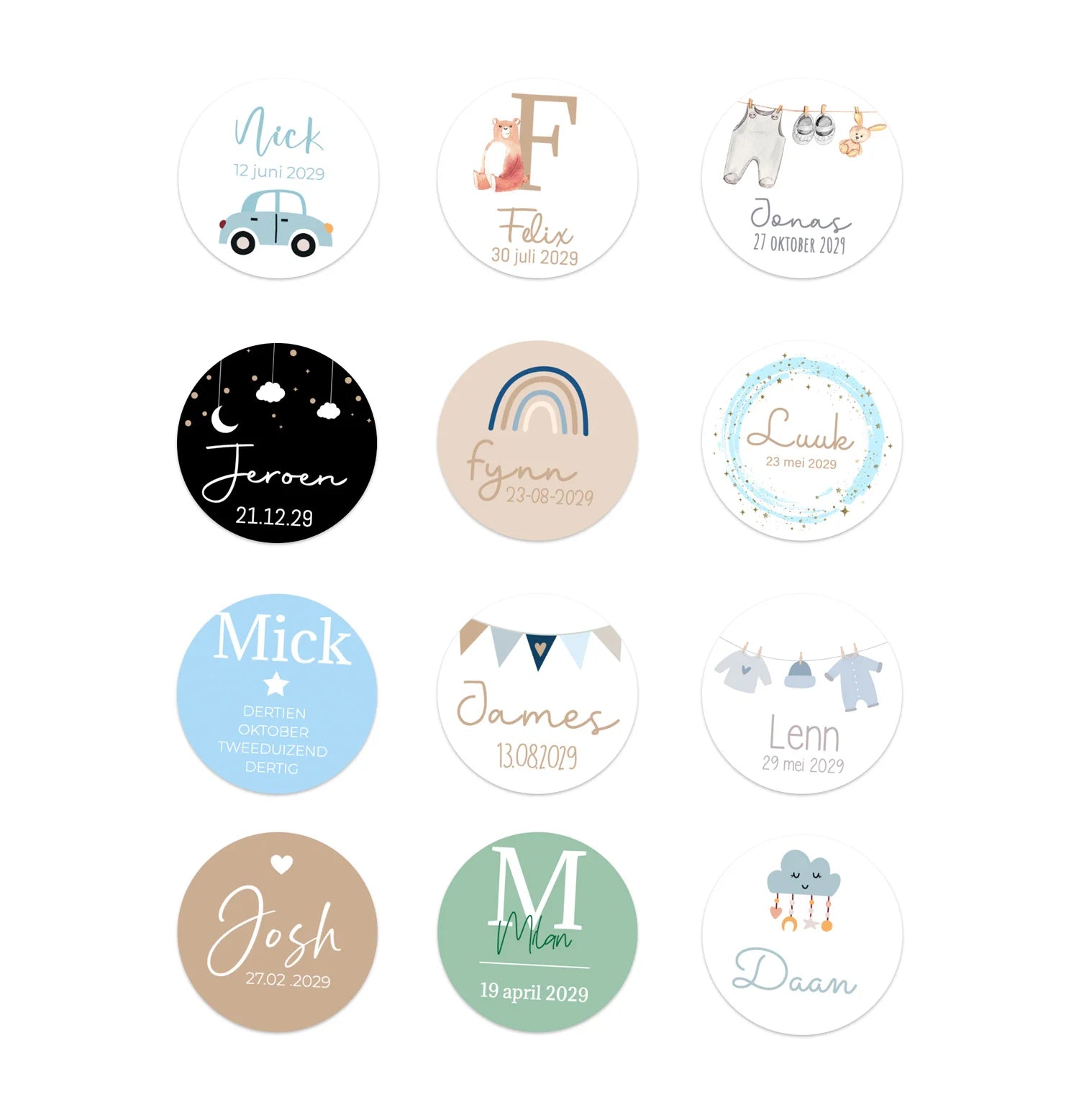 Stickers 30 stuks (3,5cm) - Geboorte jongens