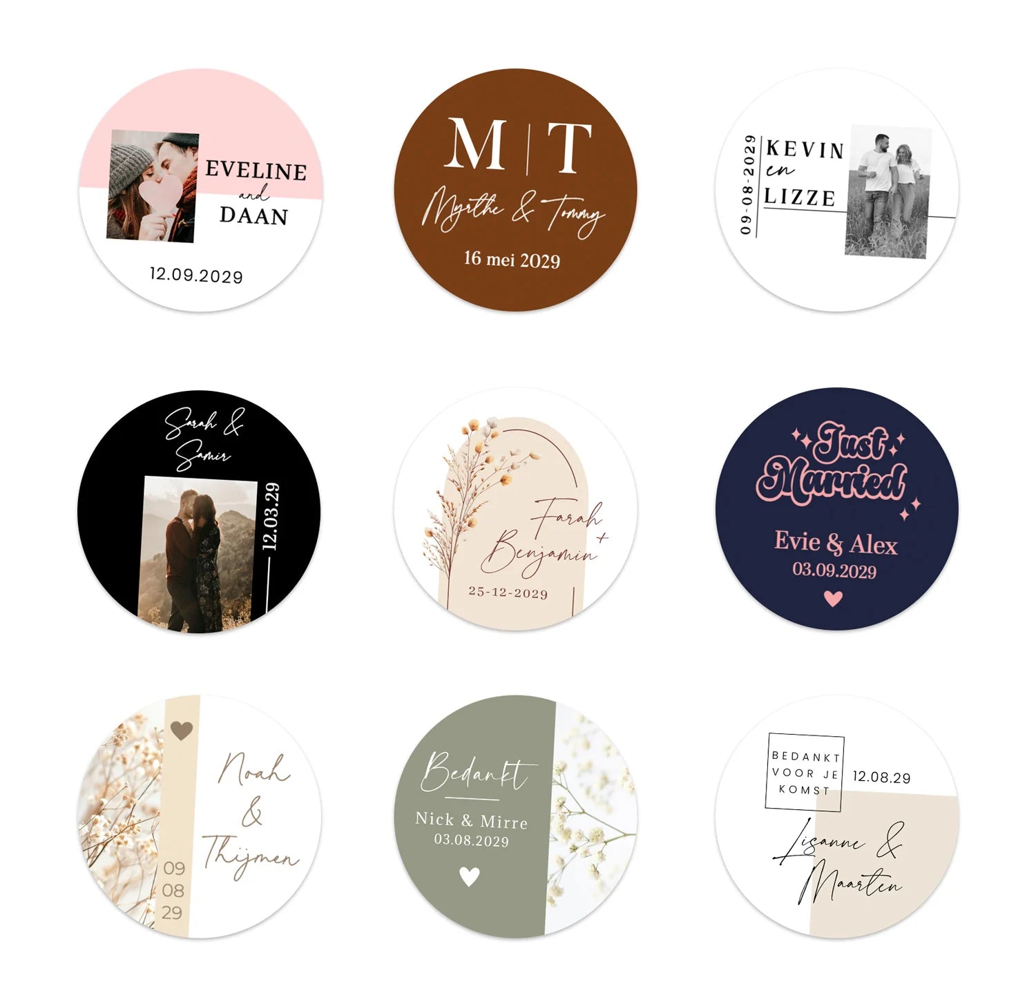 Persoonlijke stickers 24 stuks (4cm) - Trouwen - Bedankjes.nl