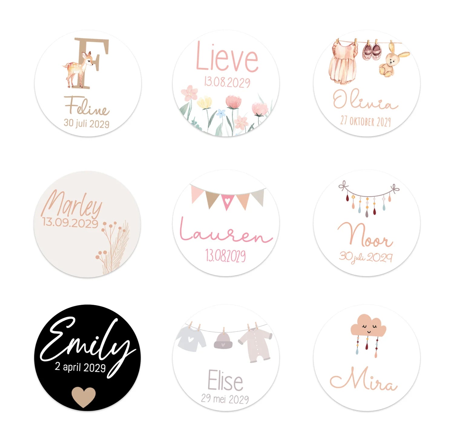 Stickers 24 stuks (4cm) - Geboorte meisjes