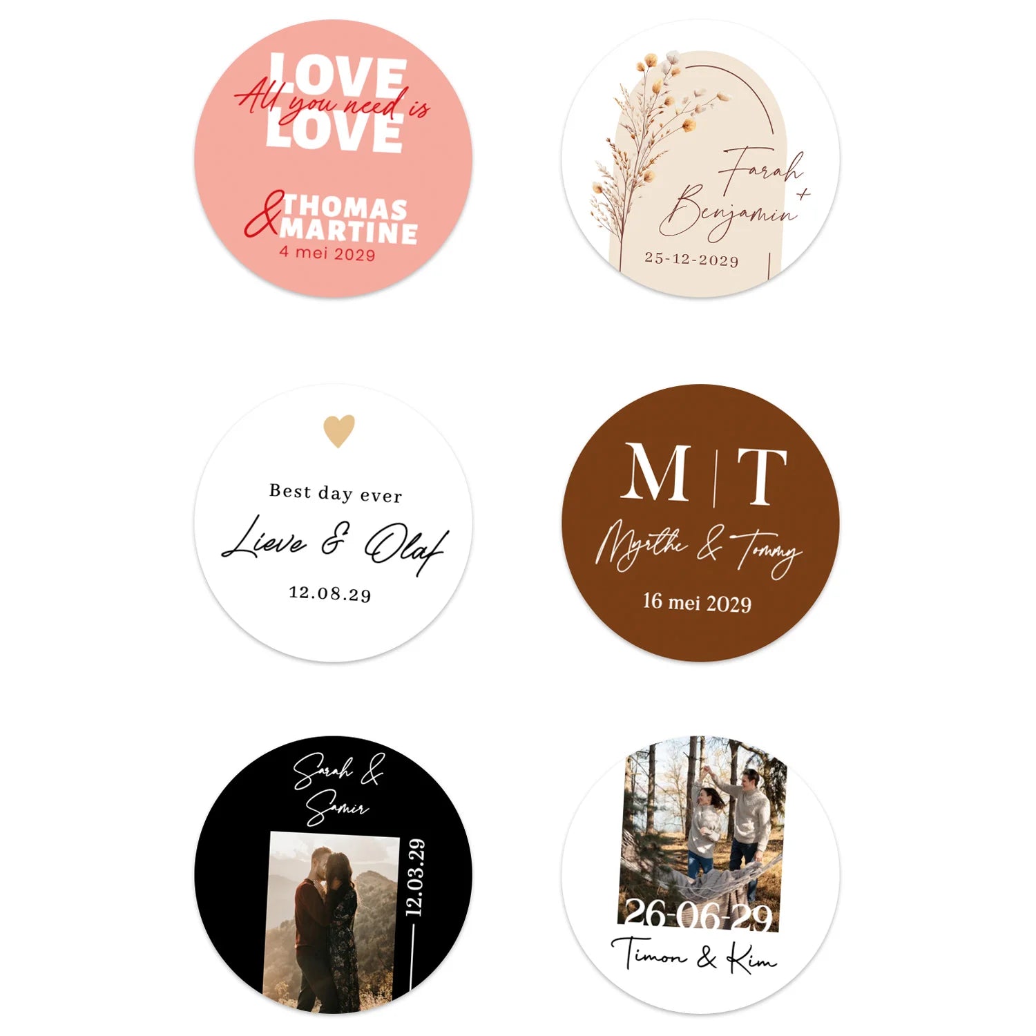 Persoonlijke stickers 18 stuks (5cm) - Trouwen - Bedankjes.nl