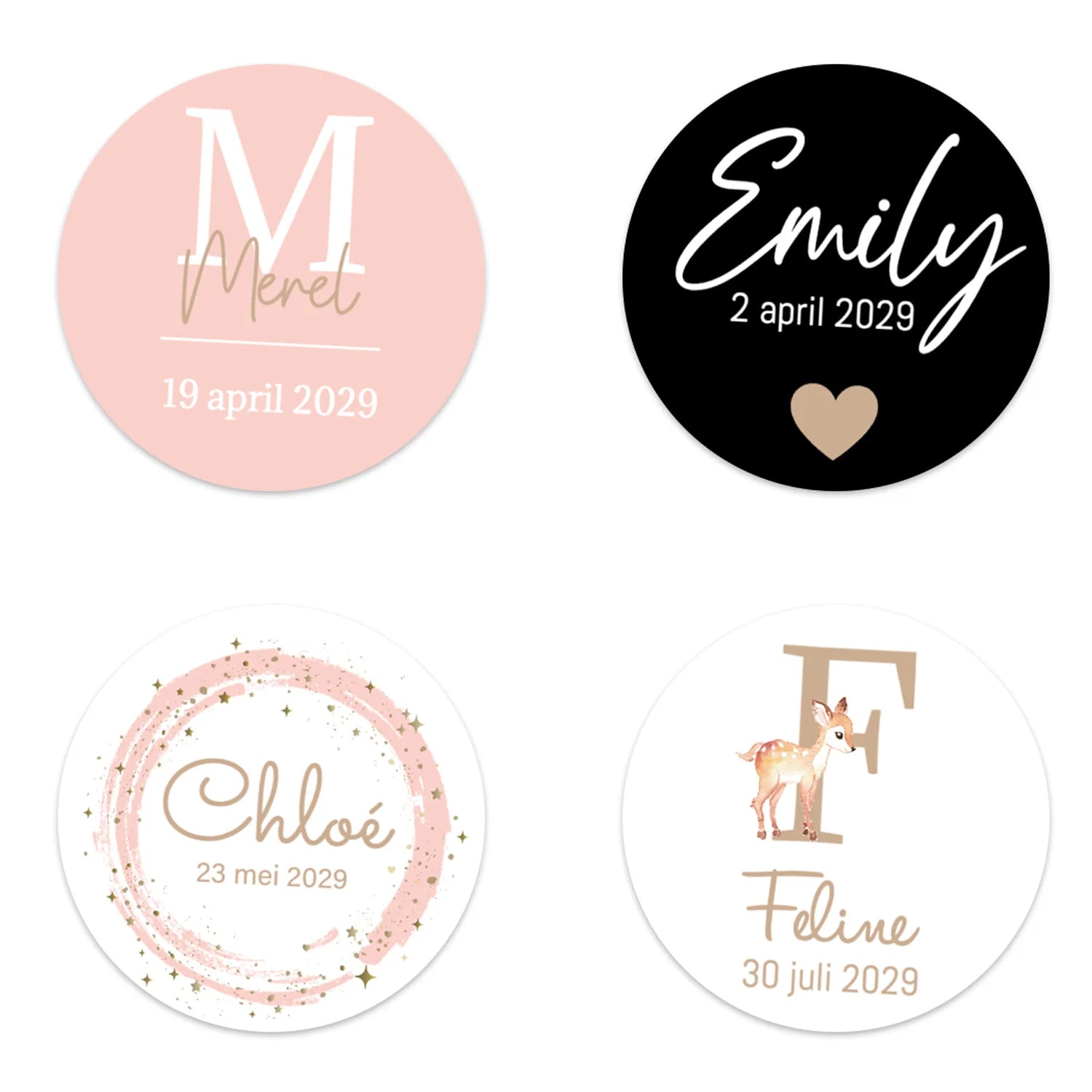 Stickers 6 stuks (7,5cm) - Geboorte meisjes