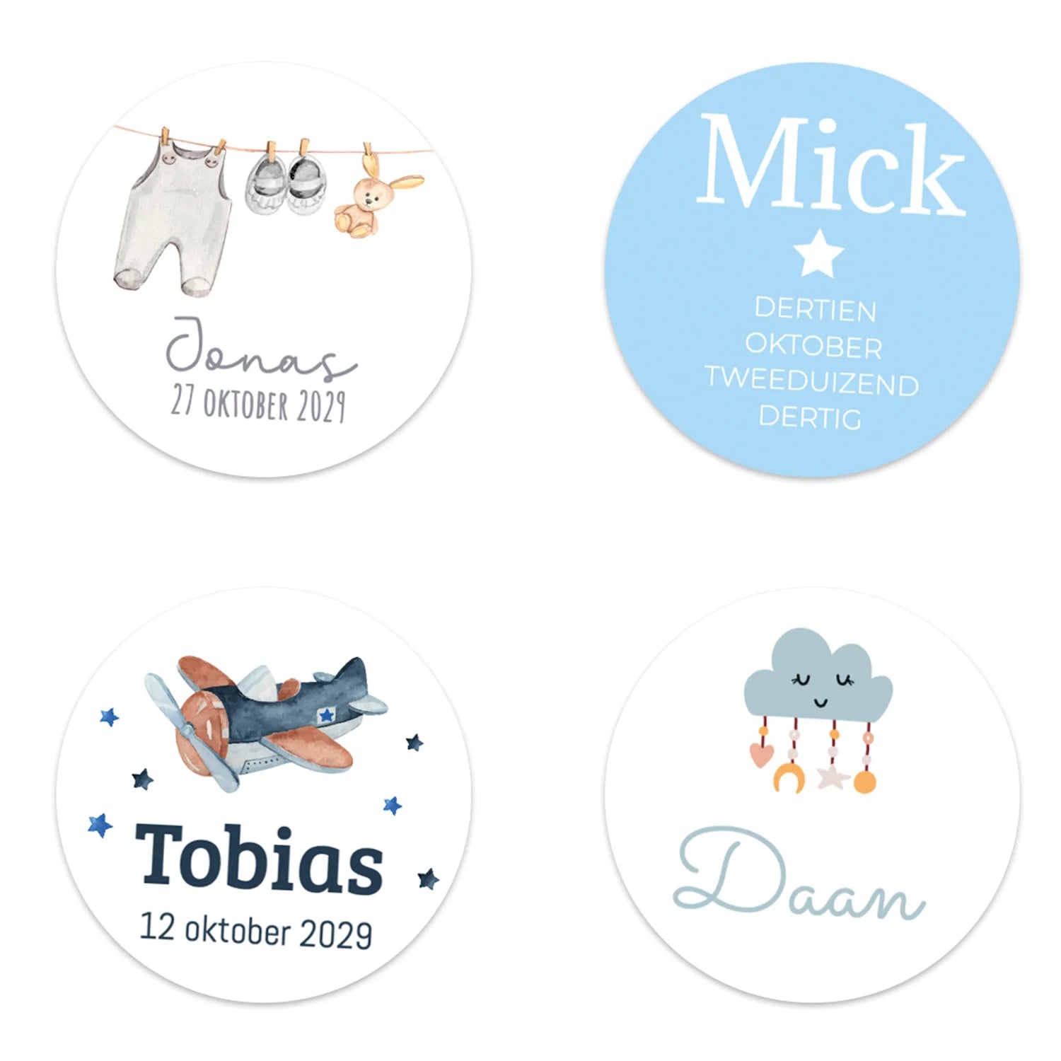 Stickers 6 stuks (7,5cm) - Geboorte jongens
