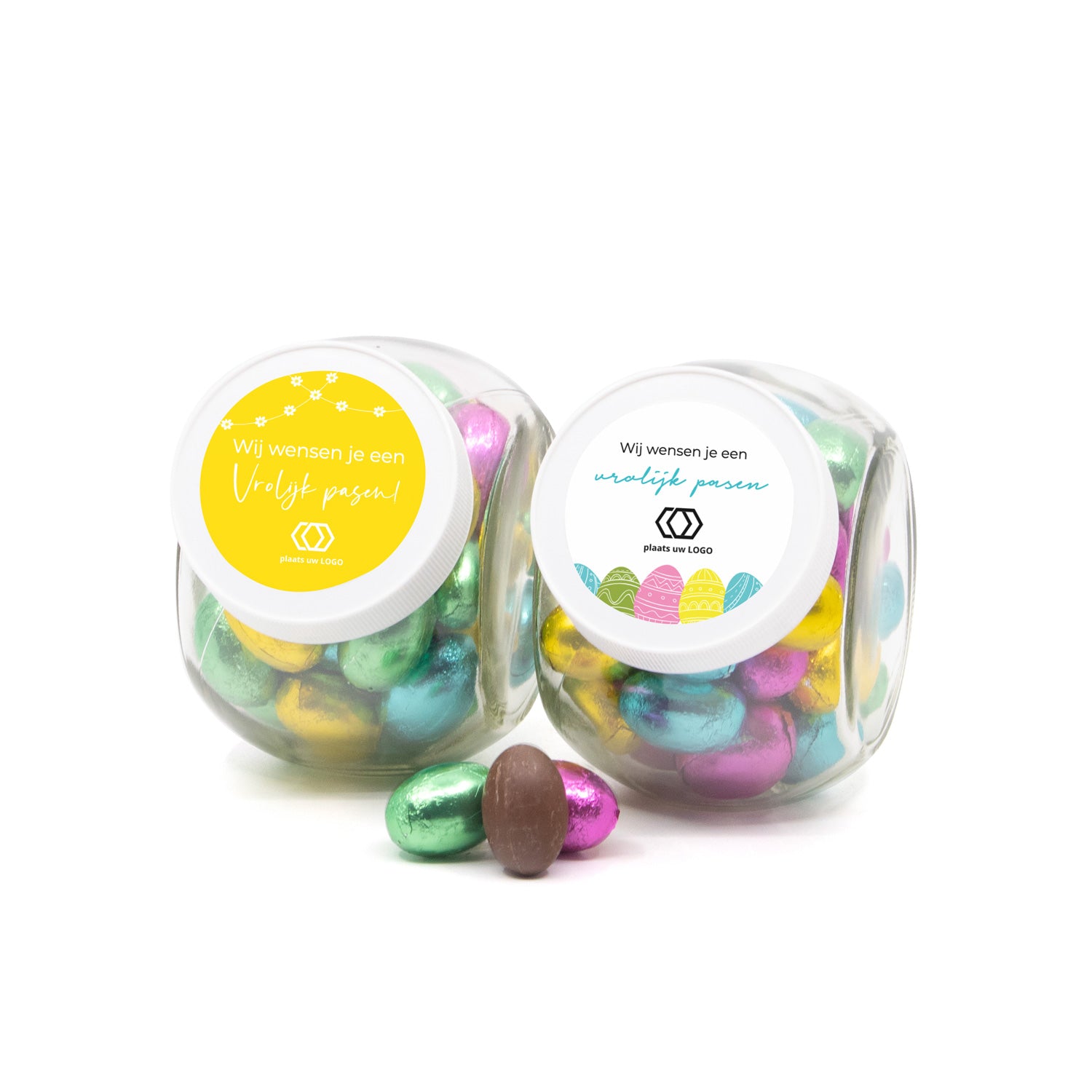 Glazen snoeppot 0,4L met paaseitjes - Pasen - Bedankjes.nl