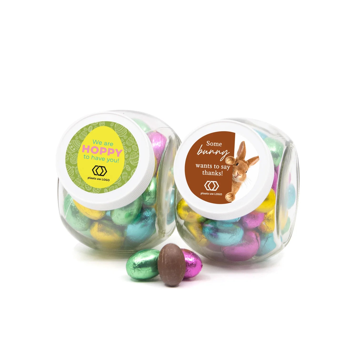 Glazen snoeppot 0,4L met paaseitjes - Pasen - Bedankjes.nl