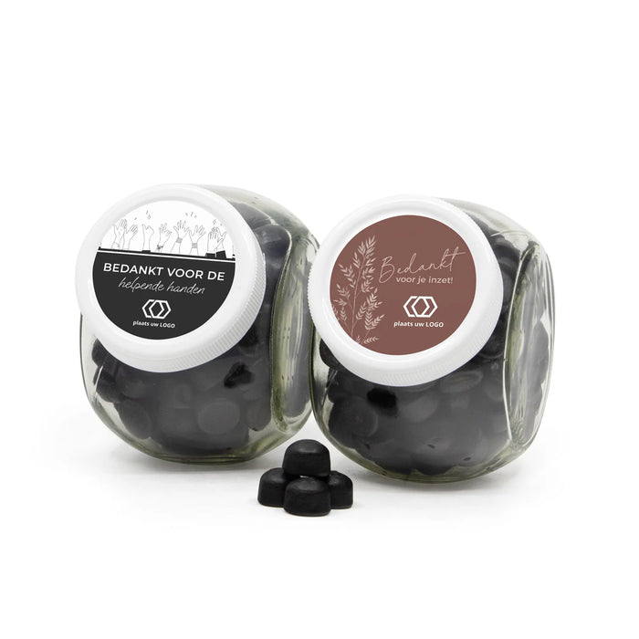 Glazen snoeppot 0,4L met eigen etiket - Zakelijk Glazen snoeppot 0,4L met eigen etiket - Zakelijk