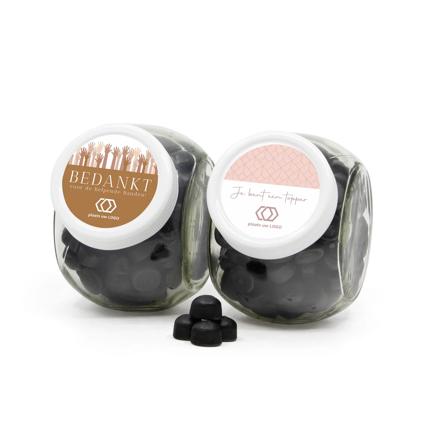 Glazen snoeppot 0,4L met eigen etiket - Zakelijk