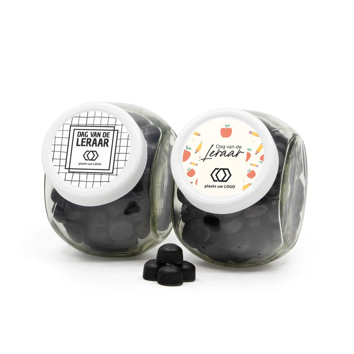 Glazen snoeppot 0,4L met sticker - Leraar Glazen snoeppot 0,4L met sticker - Leraar