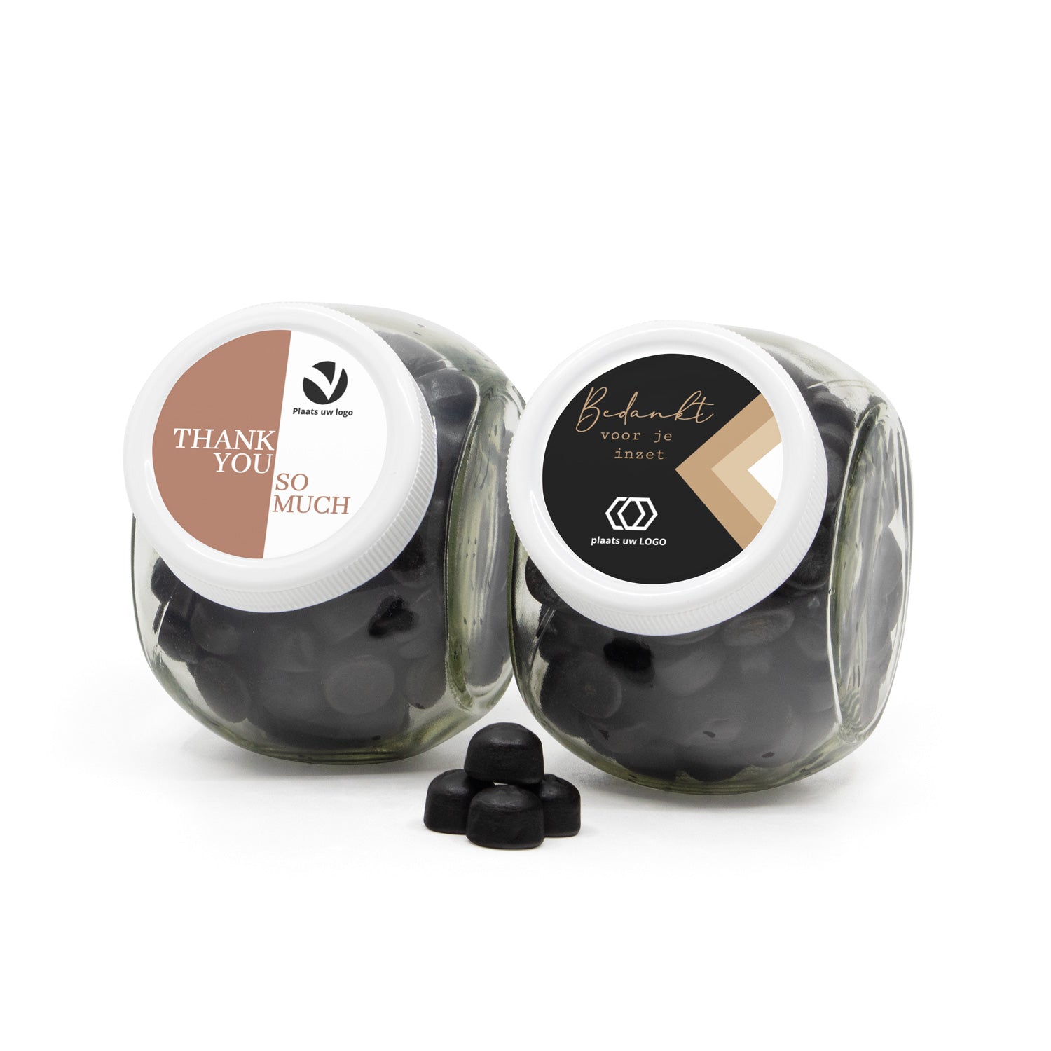 Glazen snoeppot met stickers - Zakelijk - Bedankjes.nl